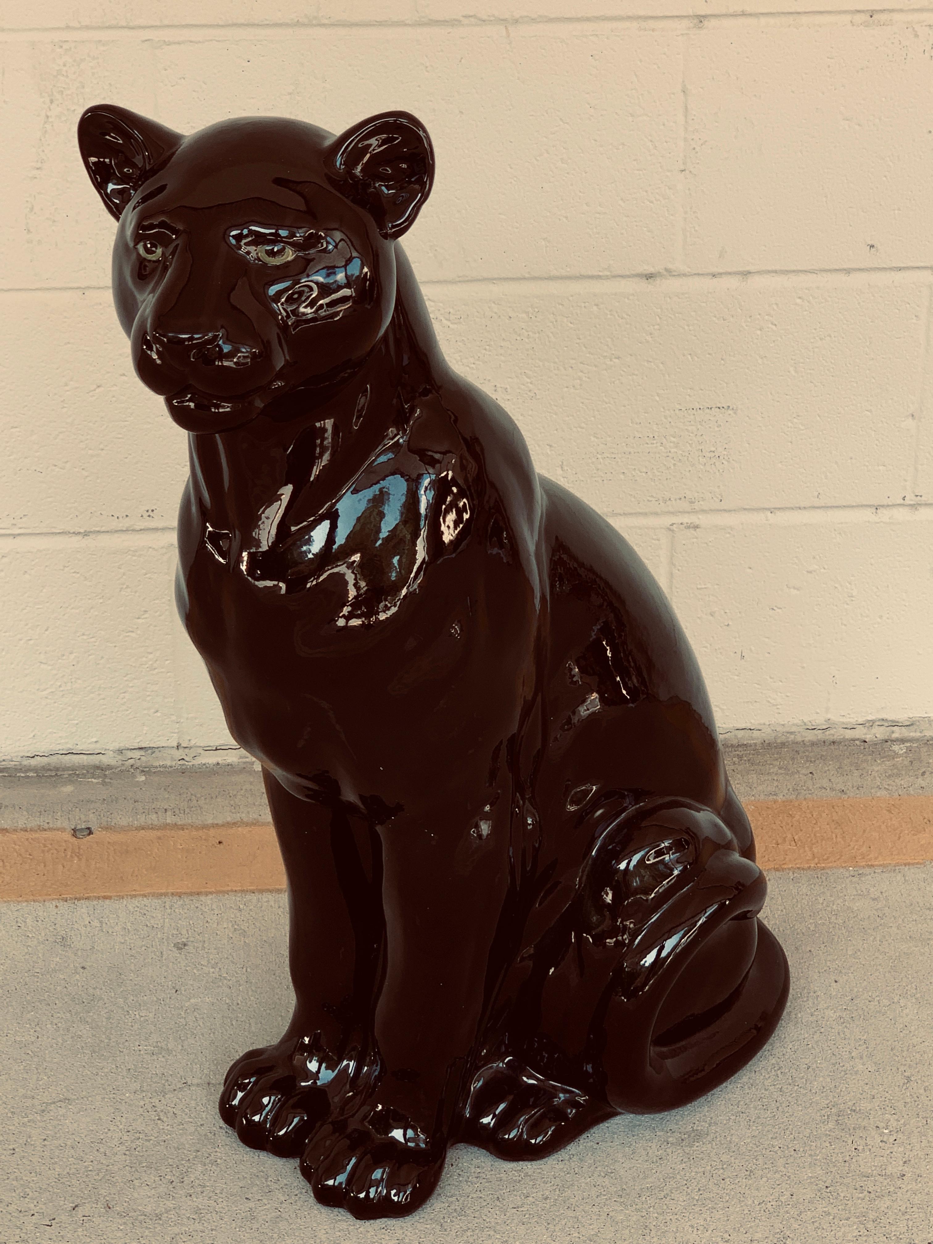 Pair of Italian Porcelain Seated Black Panthers In Good Condition For Sale In Atlanta, GA