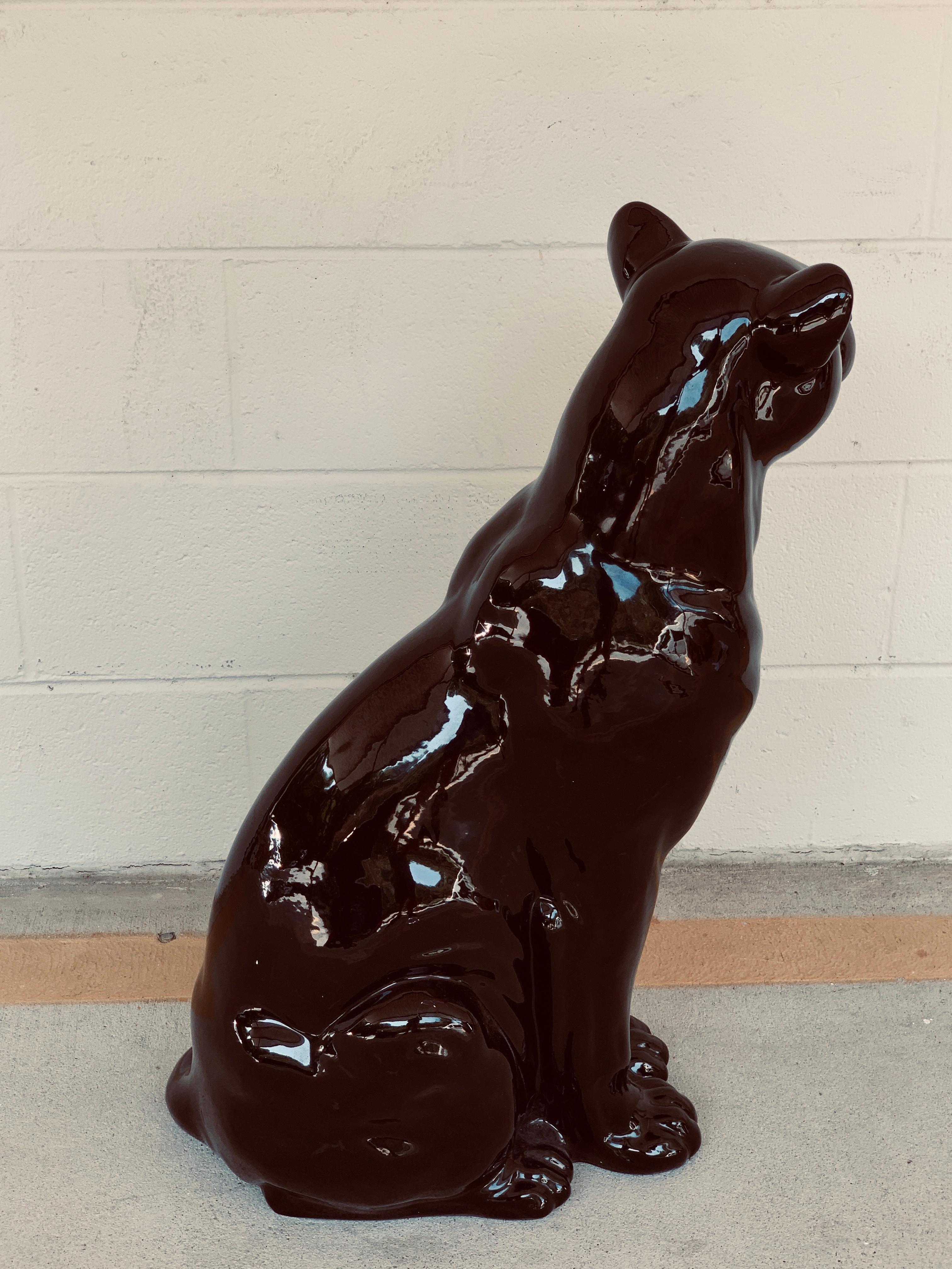 Pair of Italian Porcelain Seated Black Panthers For Sale 2