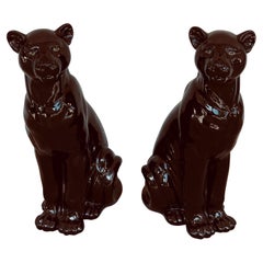 Pair of Italian Porcelain Seated Black Panthers