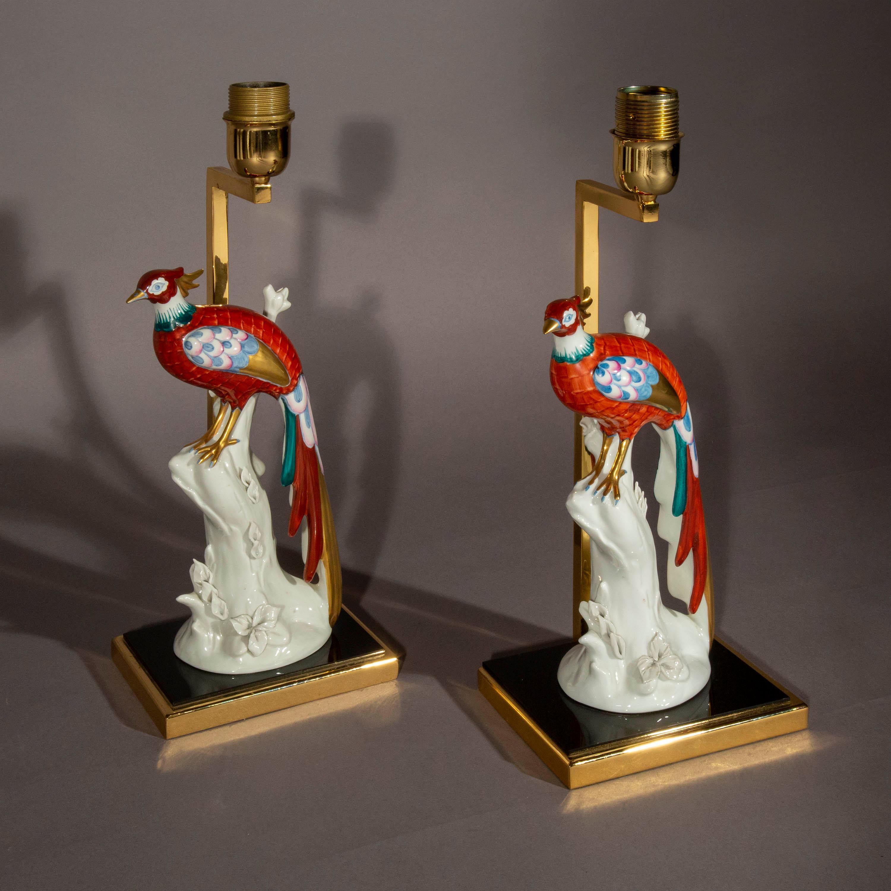 Metal Pair of Italian Porcelain Table Lamps