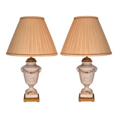 Vintage Pair of Italian Porcelain Urn Form Designer Cherub Lamps