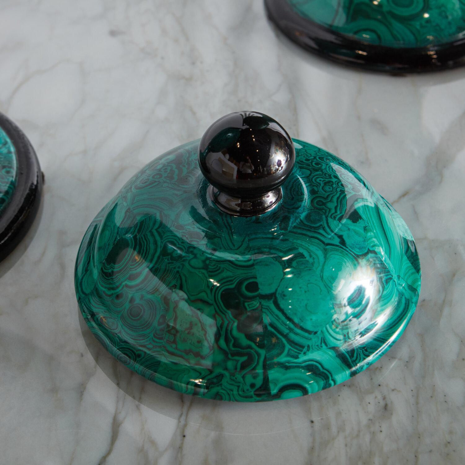 Pair of Italian Porcelain Urns in Faux Malachite 9