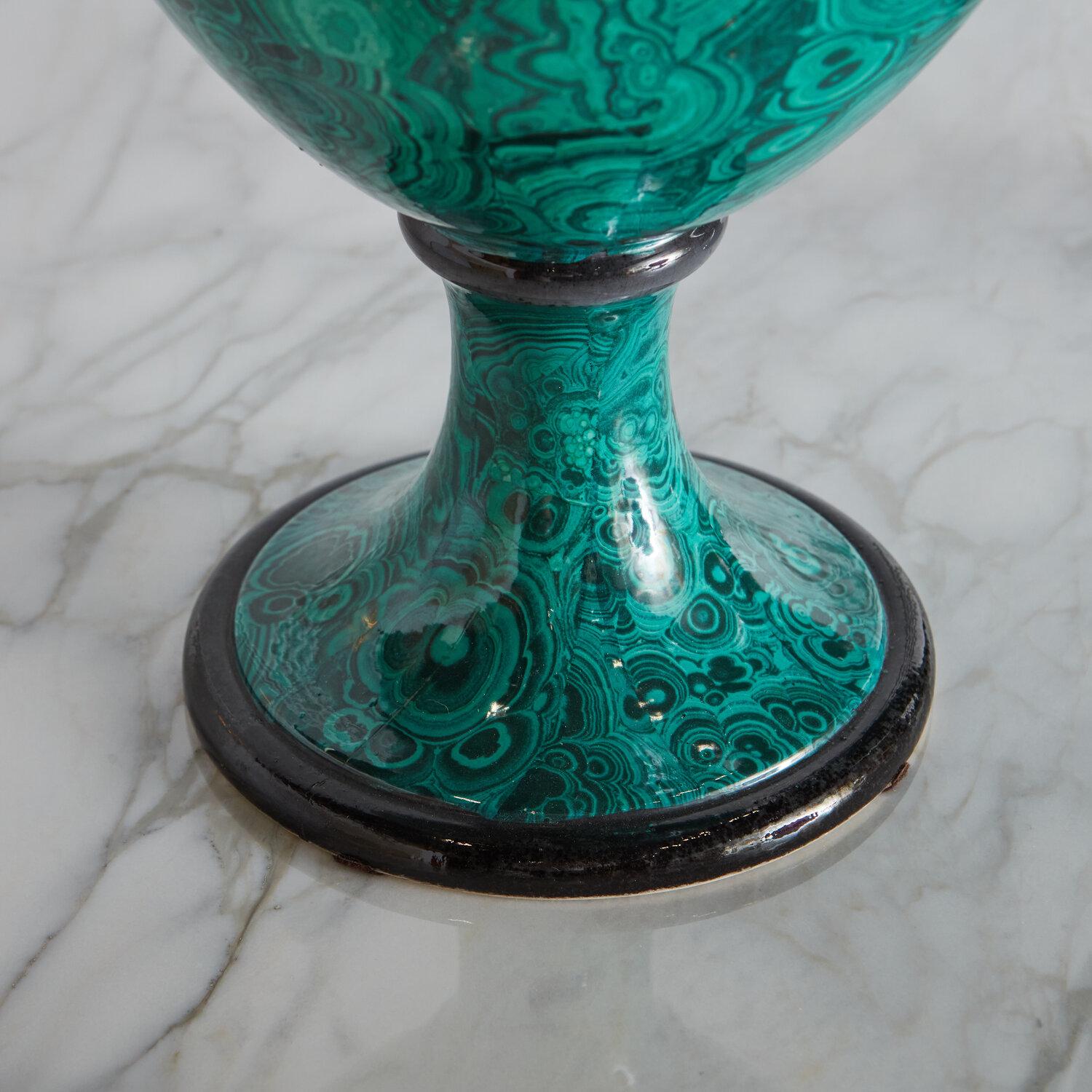 Pair of Italian Porcelain Urns in Faux Malachite 1