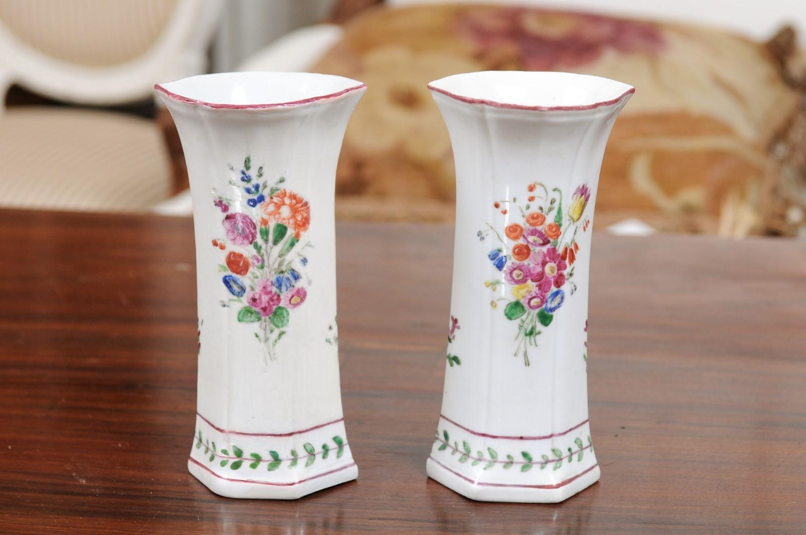 Pair of Italian Porcelain Vases with Colorful Painted Floral Motifs, circa 1805 For Sale 7