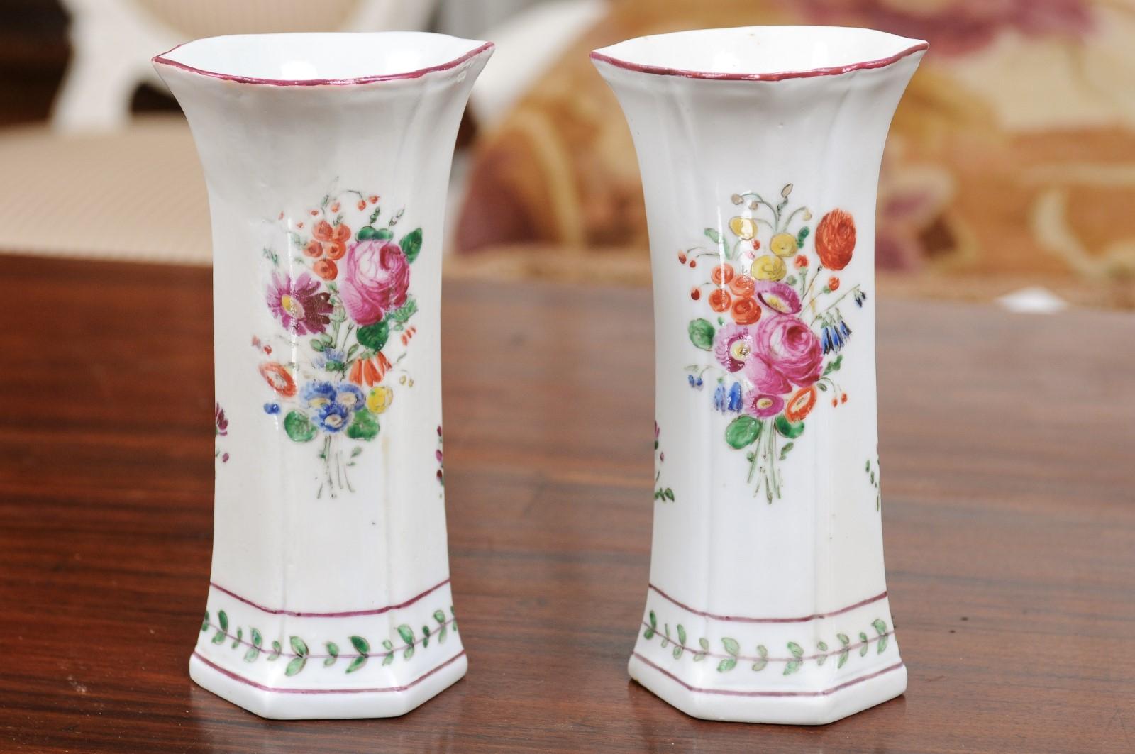 Pair of Italian Porcelain Vases with Colorful Painted Floral Motifs, circa 1805 For Sale 8