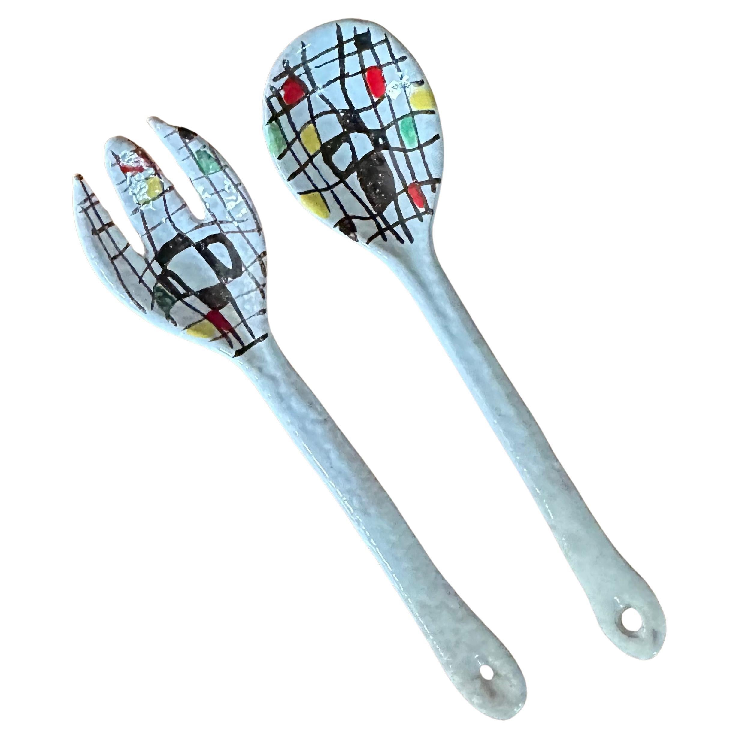 Pair of Italian Post-Modern Ceramic Salad Servers For Sale 5