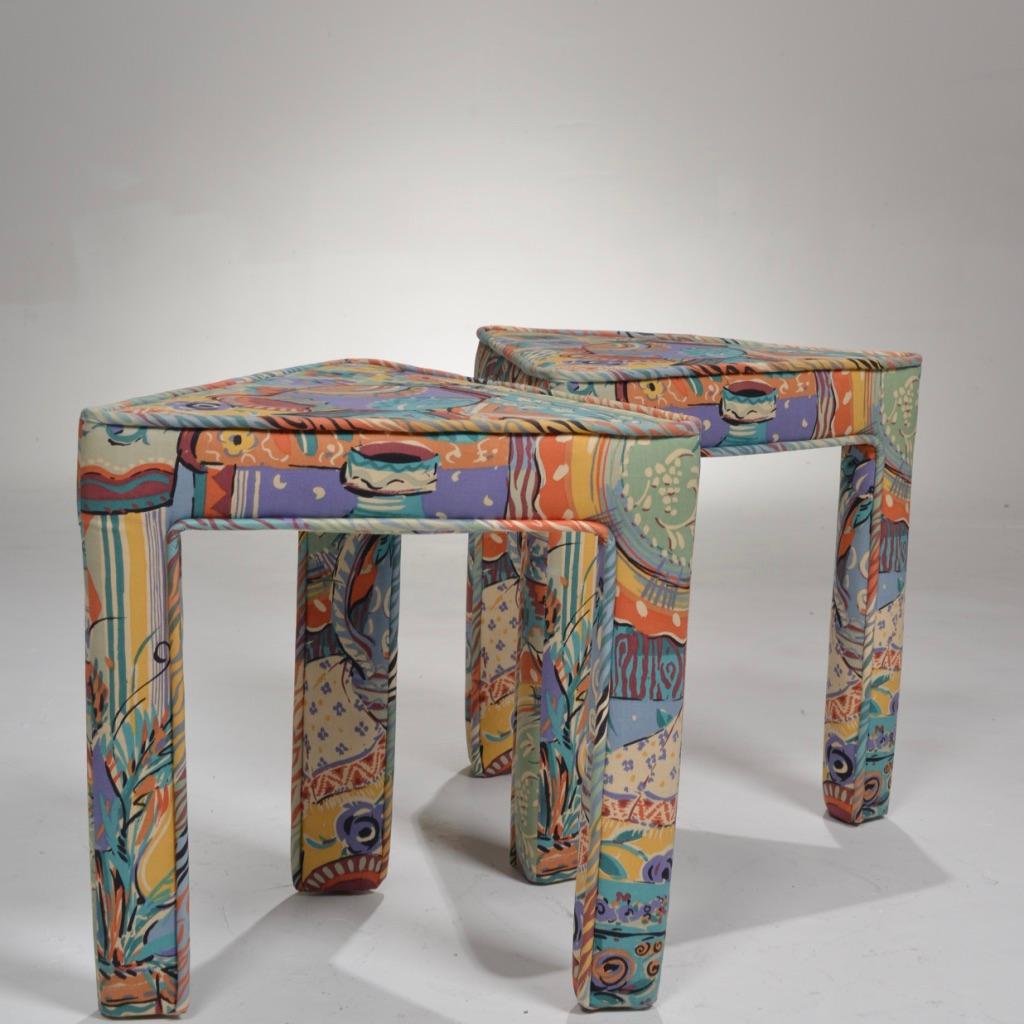 Late 20th Century Pair of Italian Postmodern Triangular Upholstered Stools or End Tables