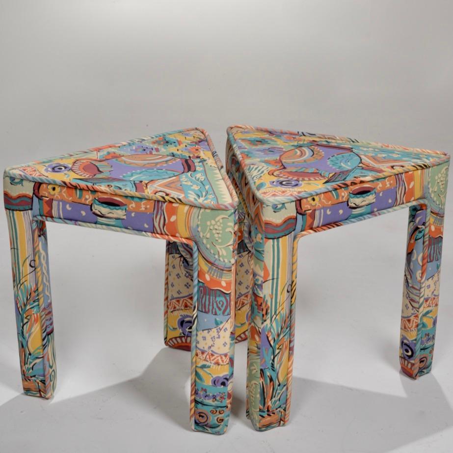 Pair of Italian Postmodern Triangular Upholstered Stools or End Tables 1