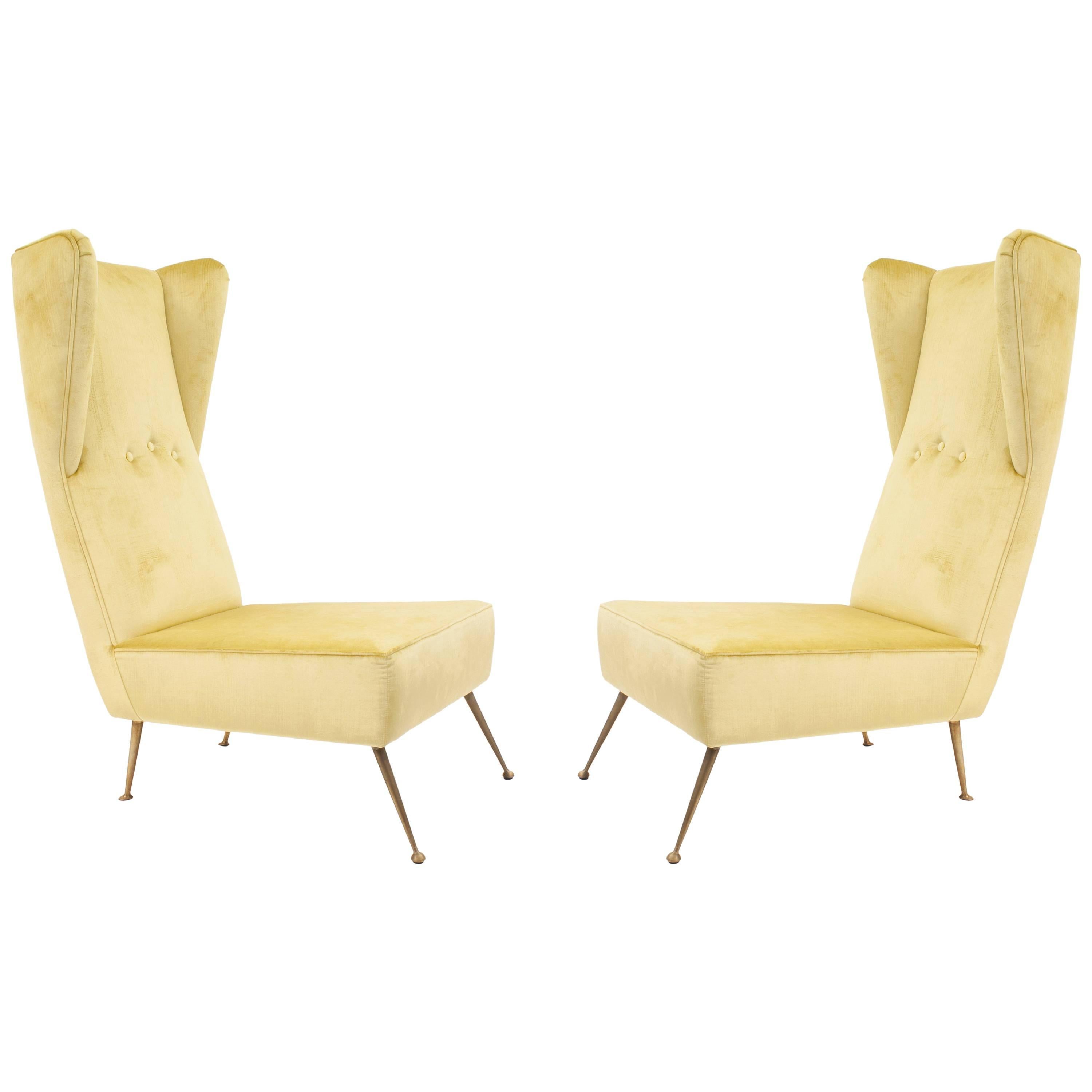 Pair of Italian Post-War '1950s' High Wing Back Side Chairs