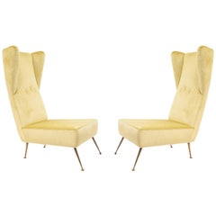 Pair of Italian Post-War '1950s' High Wing Back Side Chairs