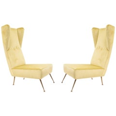 Pair of Italian Post-War '1950s' High Wing Back Side Chairs