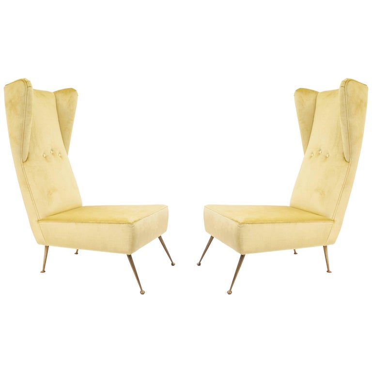 Pair of Italian Post-War '1950s' High Wing Back Side Chairs For Sale