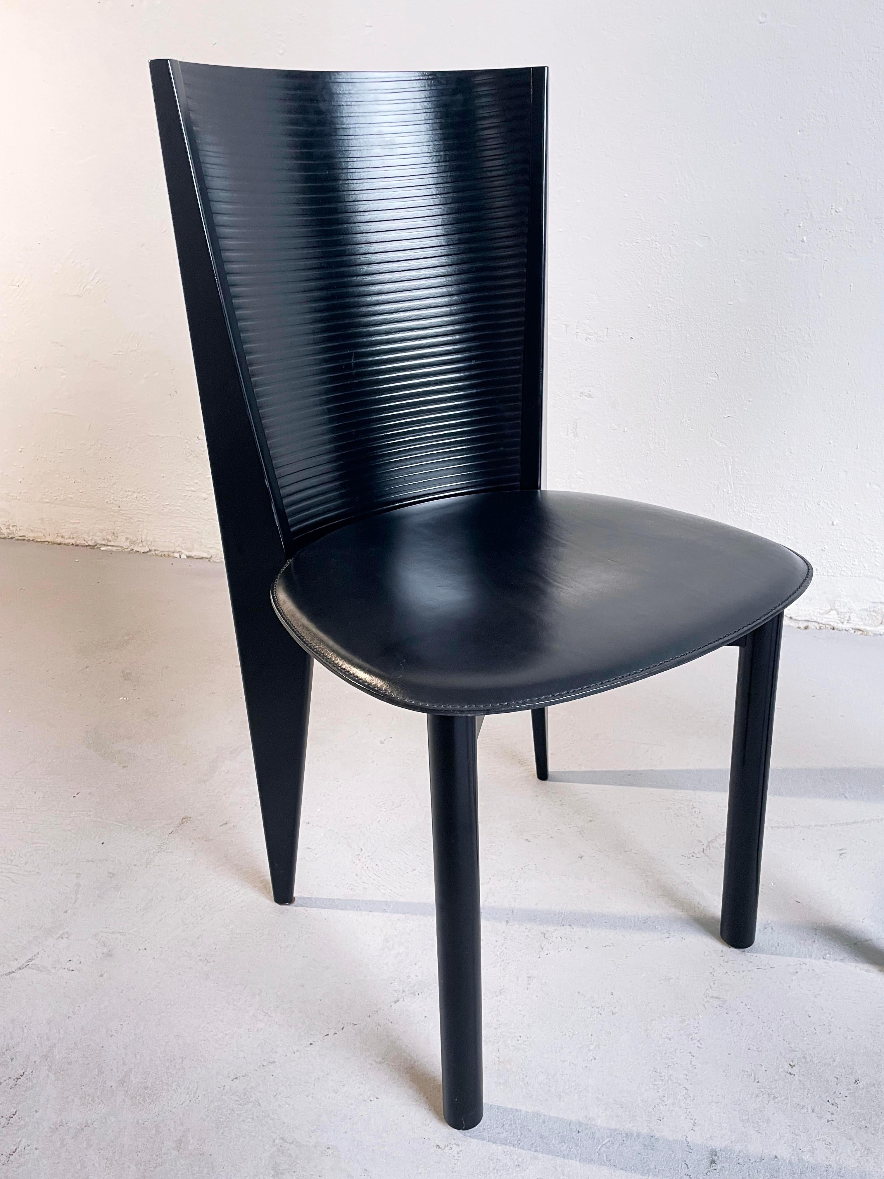 Pair of Italian Postmodern Black Wood and Leather Chairs by Calligaris, 1980s 6