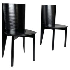 Pair of Italian Postmodern Black Wood and Leather Chairs by Calligaris, 1980s