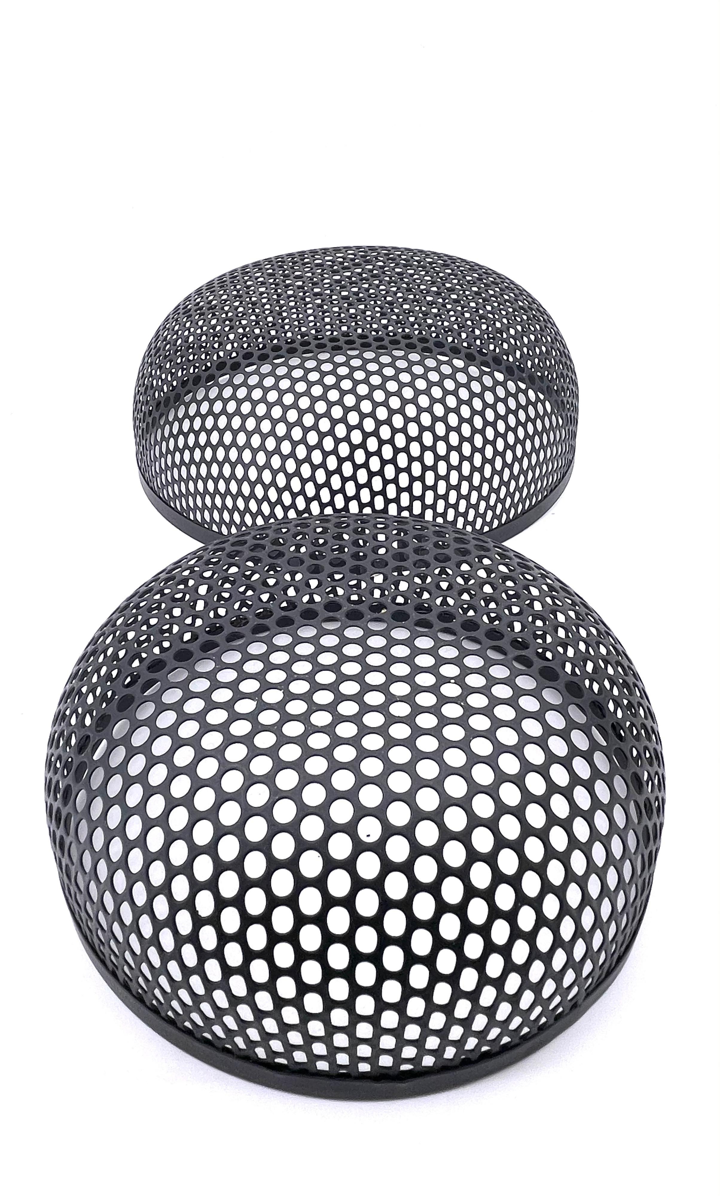 Pair of Italian Postmodern Fruit Basket Catch It All in Perforated Metal In Good Condition In San Diego, CA