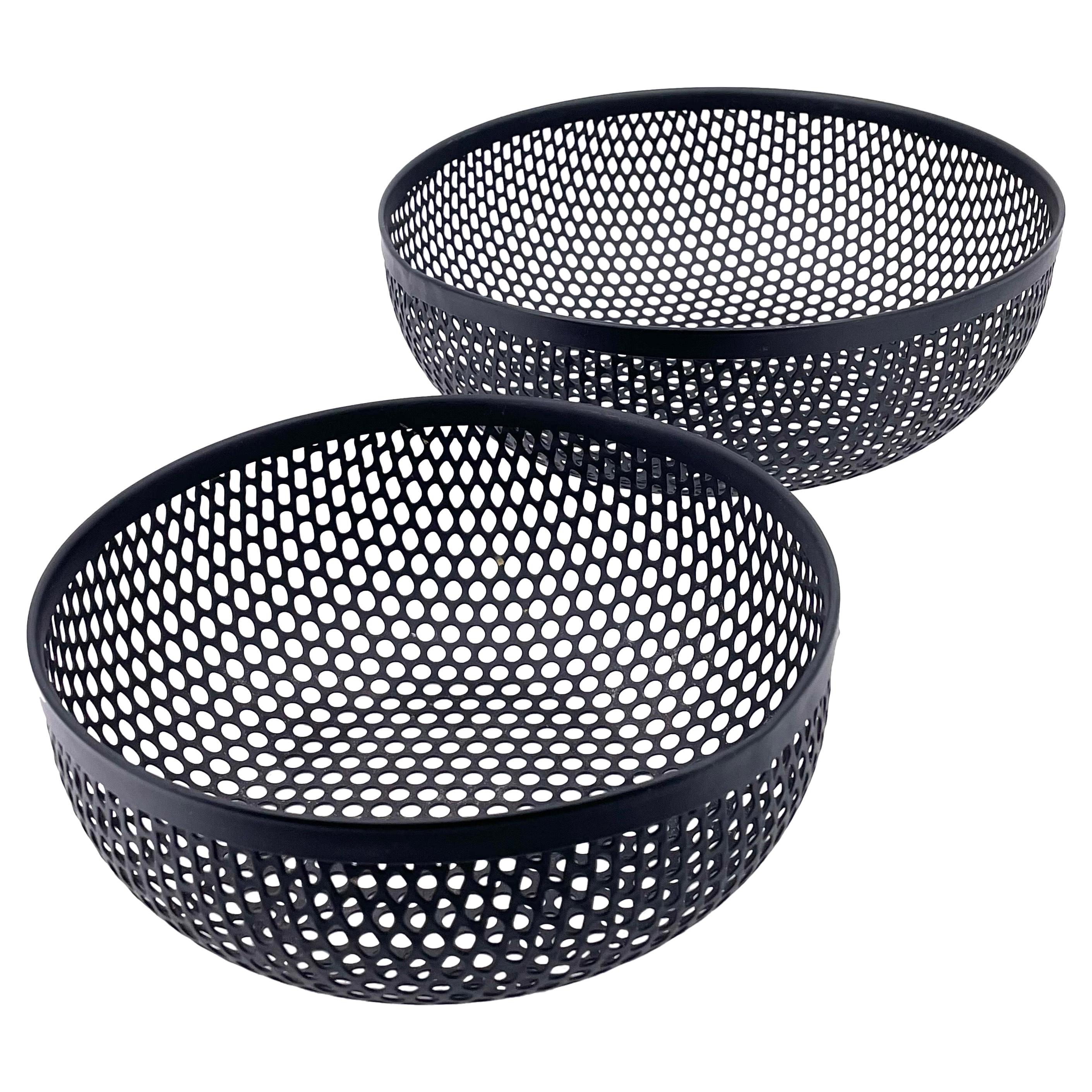Pair of Italian Postmodern Fruit Basket Catch It All in Perforated Metal