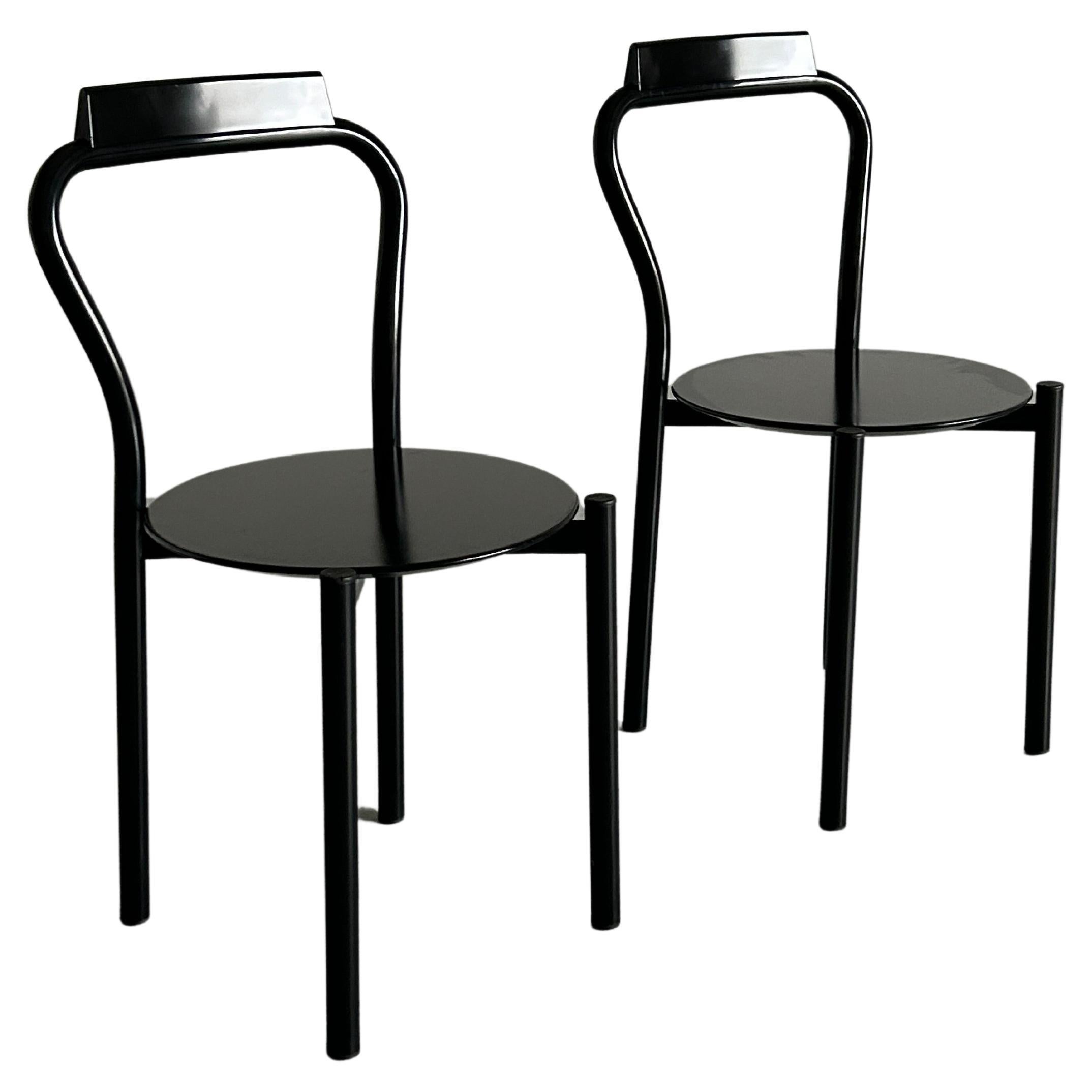 Pair of Italian Postmodern Memphis Style Curved Metal Chairs by Calligaris, 90s