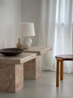 Pair of Italian Postmodern Neo-Classical side tables, in pink breccia marble.