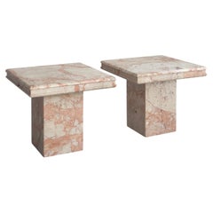 Pair of Italian Postmodern Neo-Classical side tables, in pink breccia marble.
