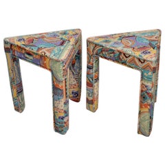 Pair of Italian Postmodern Triangular Upholstered Stools or End Tables