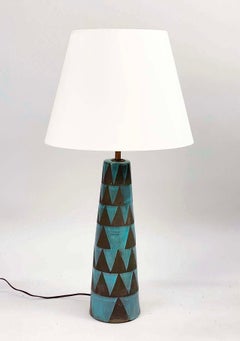 Pair of Italian Pottery Geometric Tall Table Lamps by Tony Paul