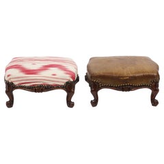 Pair of Italian Provincial Late 18th Century Rococo Carved Walnut Foot Stools