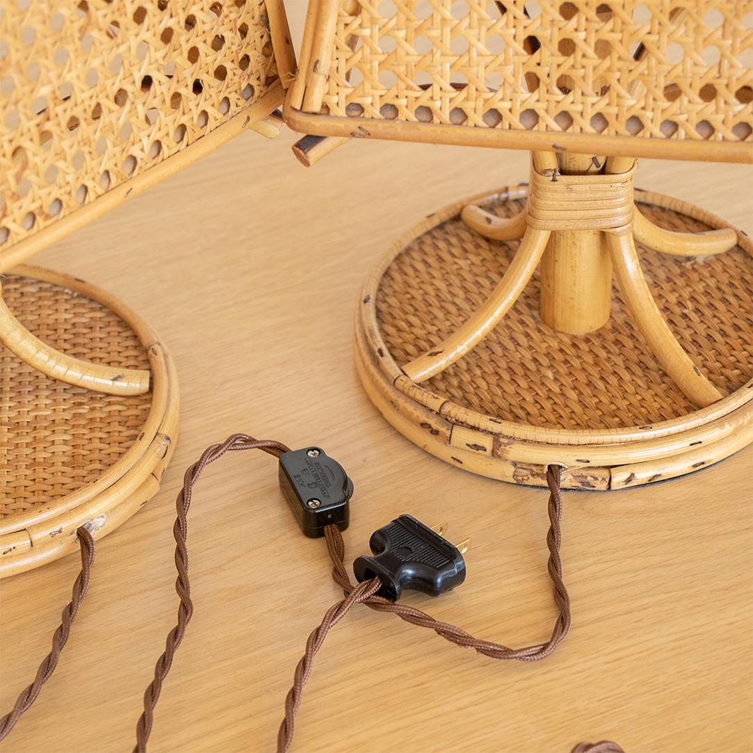 Pair of Italian Rattan and Cane Lamps 7