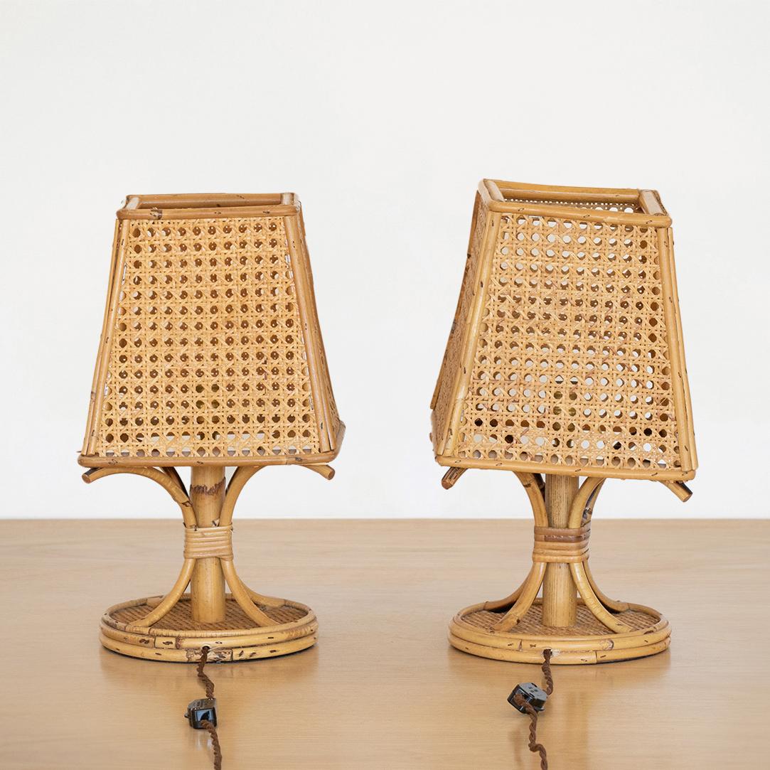 Pair of Italian Rattan and Cane Lamps 1