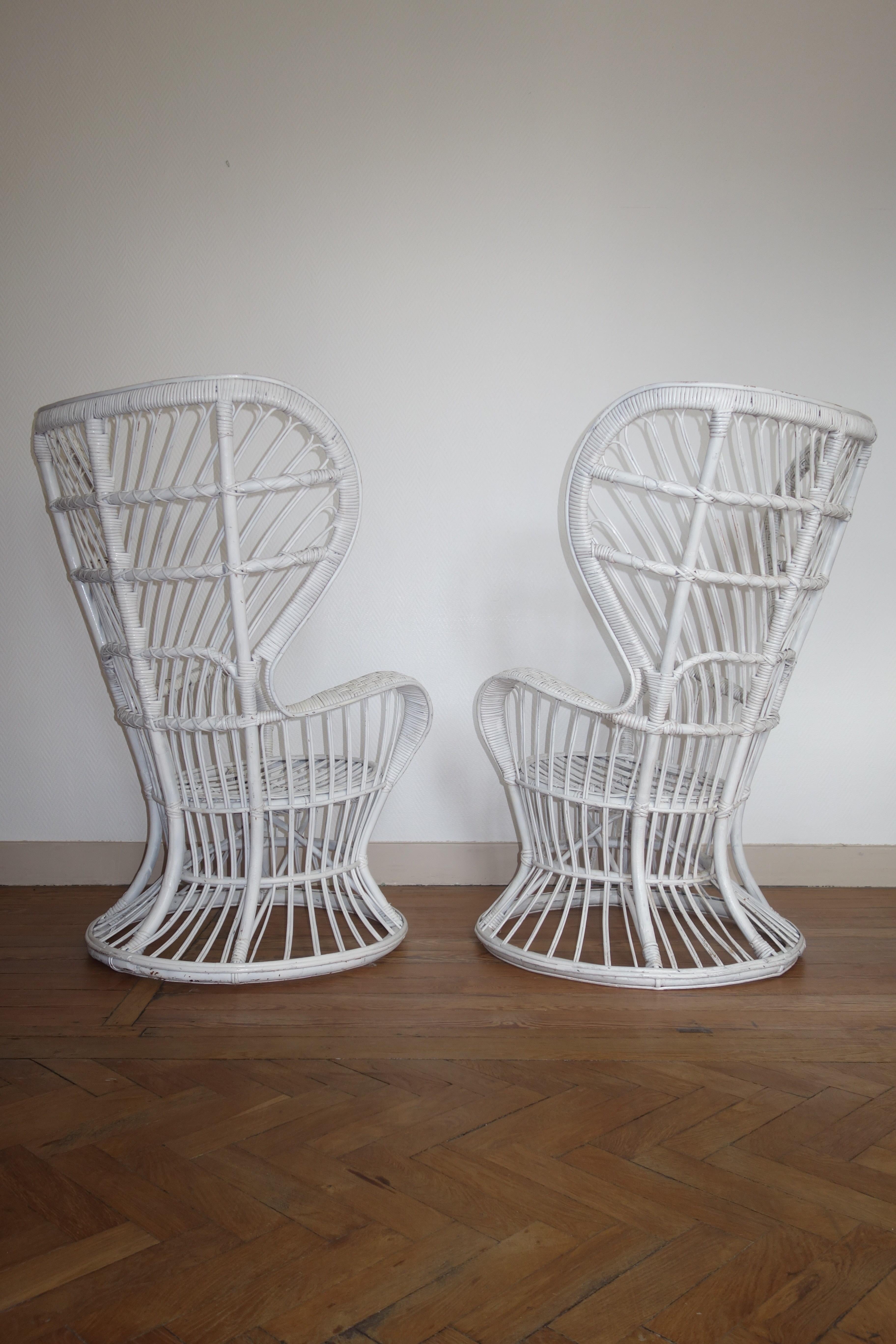 Pair of Italian Rattan Armchair by Lio Carminati for Bonacina, 1950s In Good Condition For Sale In BEAUNE, FR