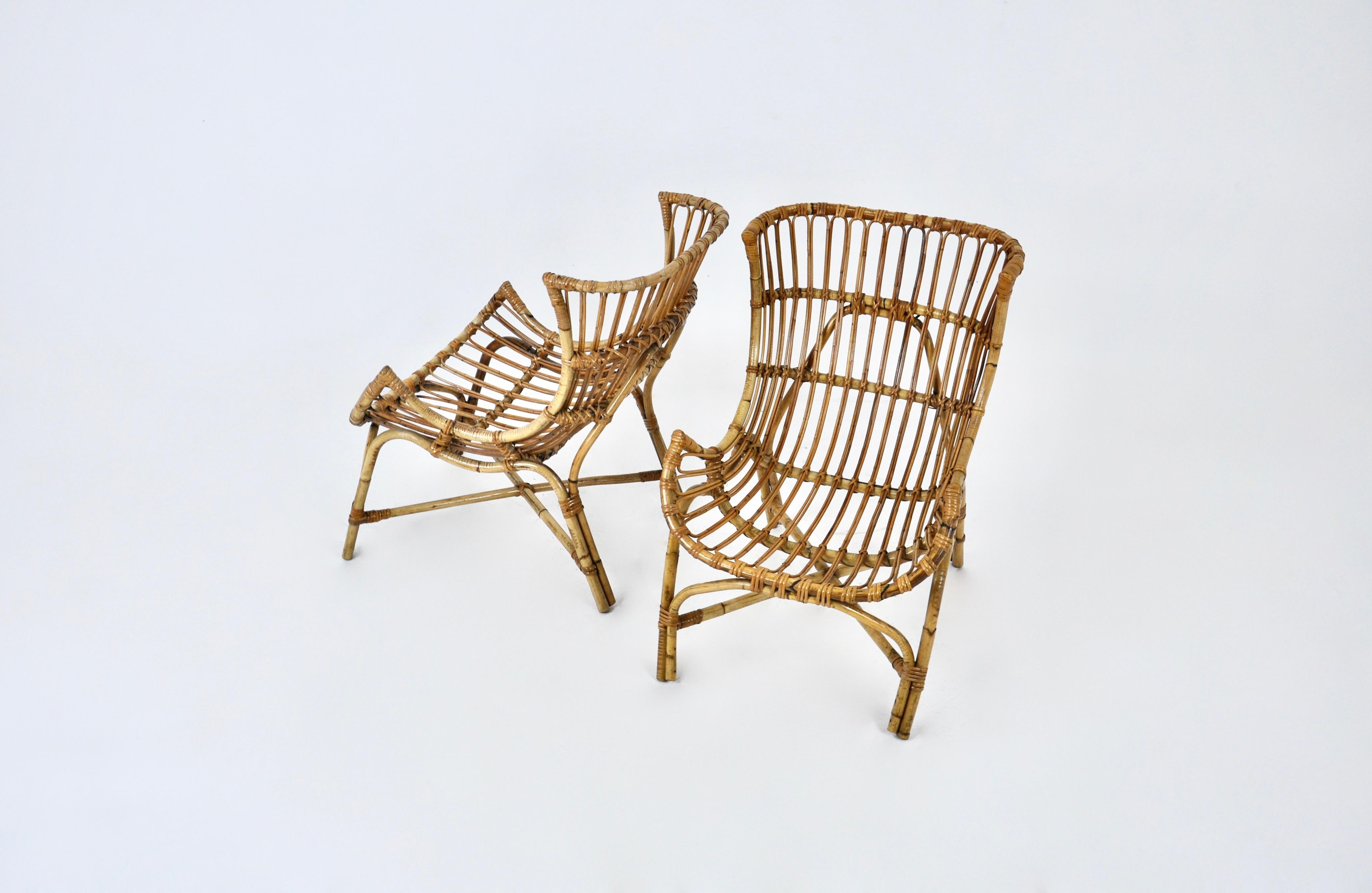 Mid-Century Modern Paire de fauteuils italiens en rotin, années 1960 en vente
