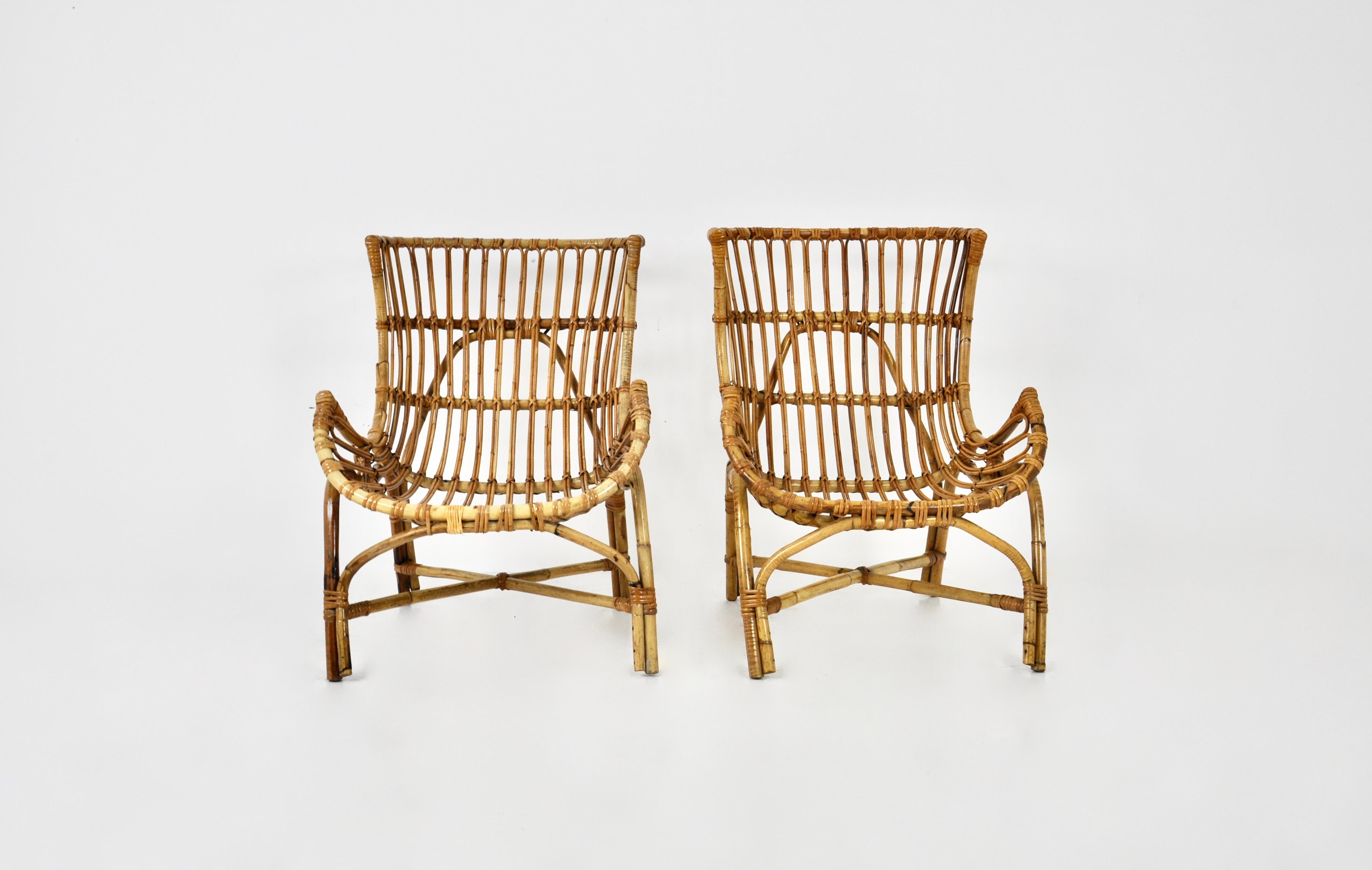 Paire de fauteuils italiens en rotin, années 1960 Bon état - En vente à Lasne, BE