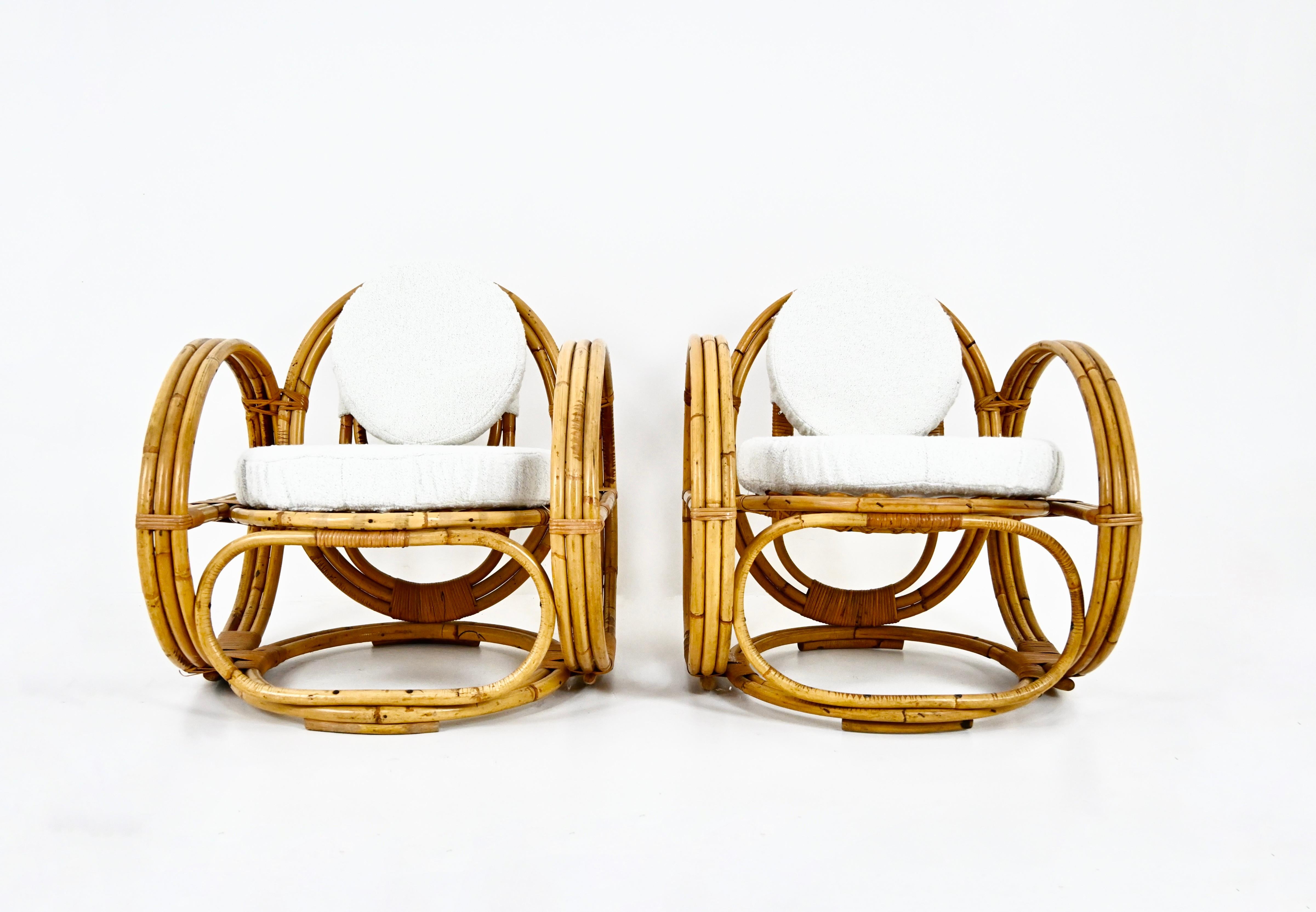 Italiano Pair of Italian Rattan Armchairs, 1960s in vendita