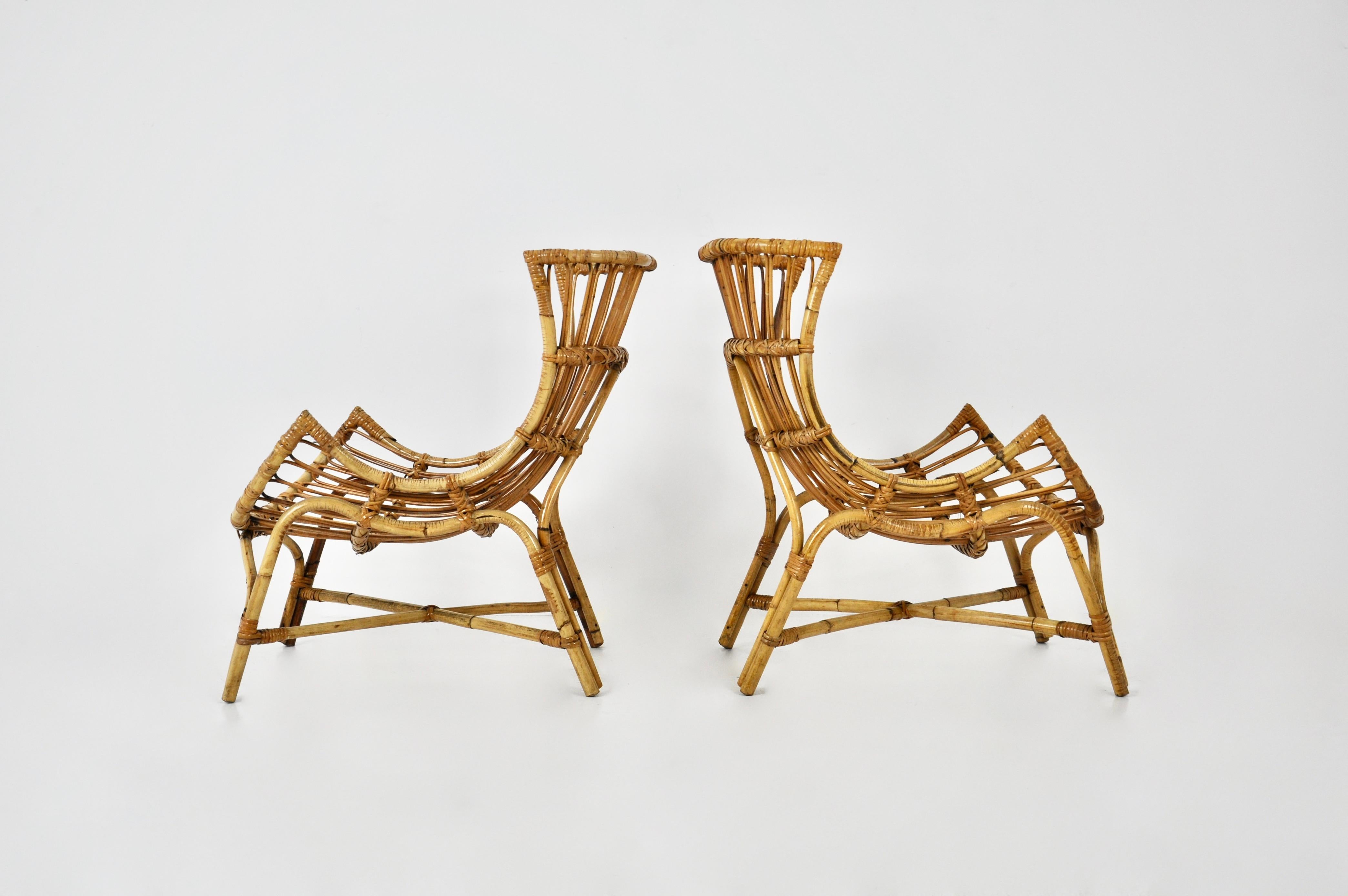 Mid-20th Century Pair of Italian Rattan Armchairs, 1960s For Sale