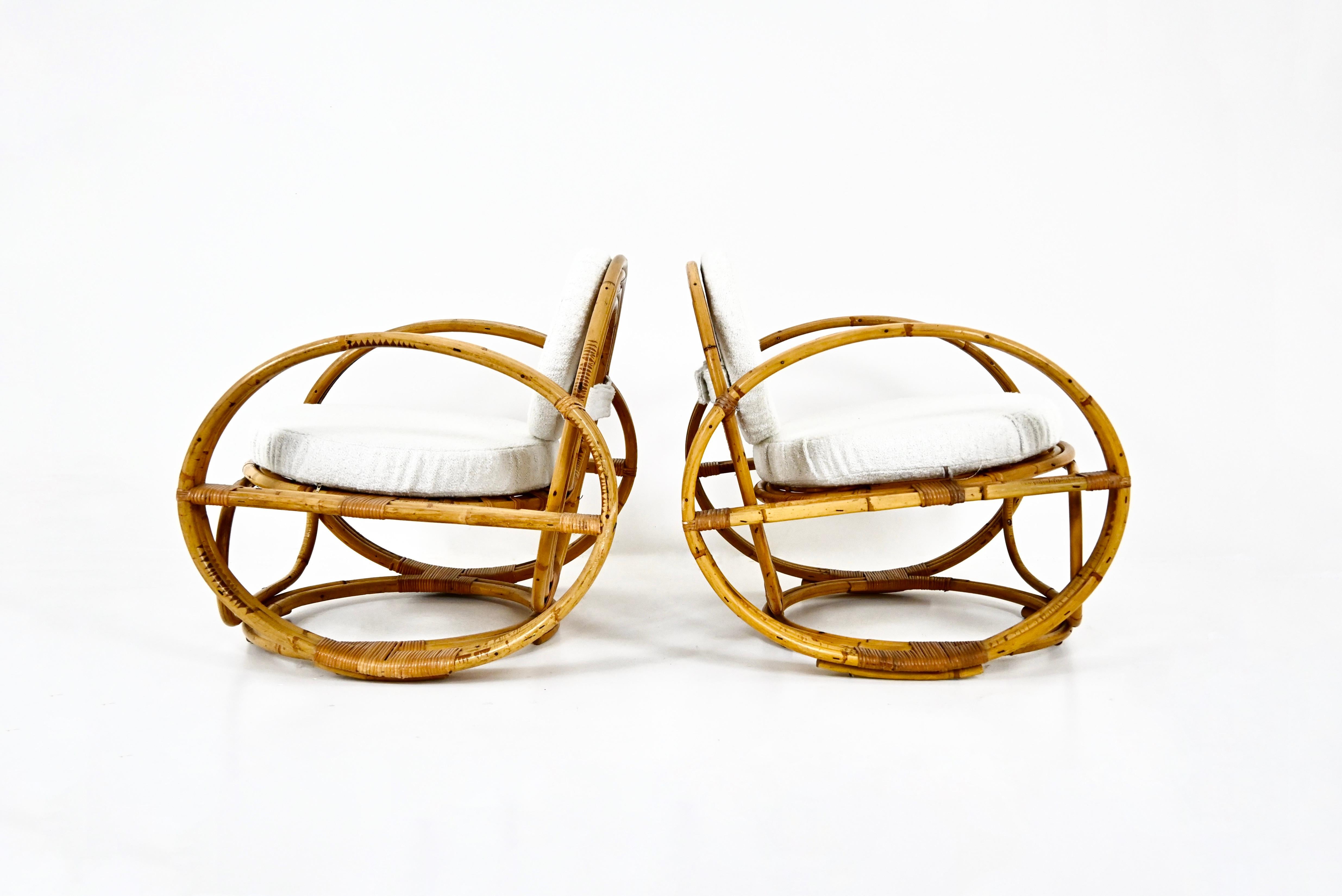 Pair of Italian Rattan Armchairs, 1960s In condizioni buone in vendita a bruxelles, BE