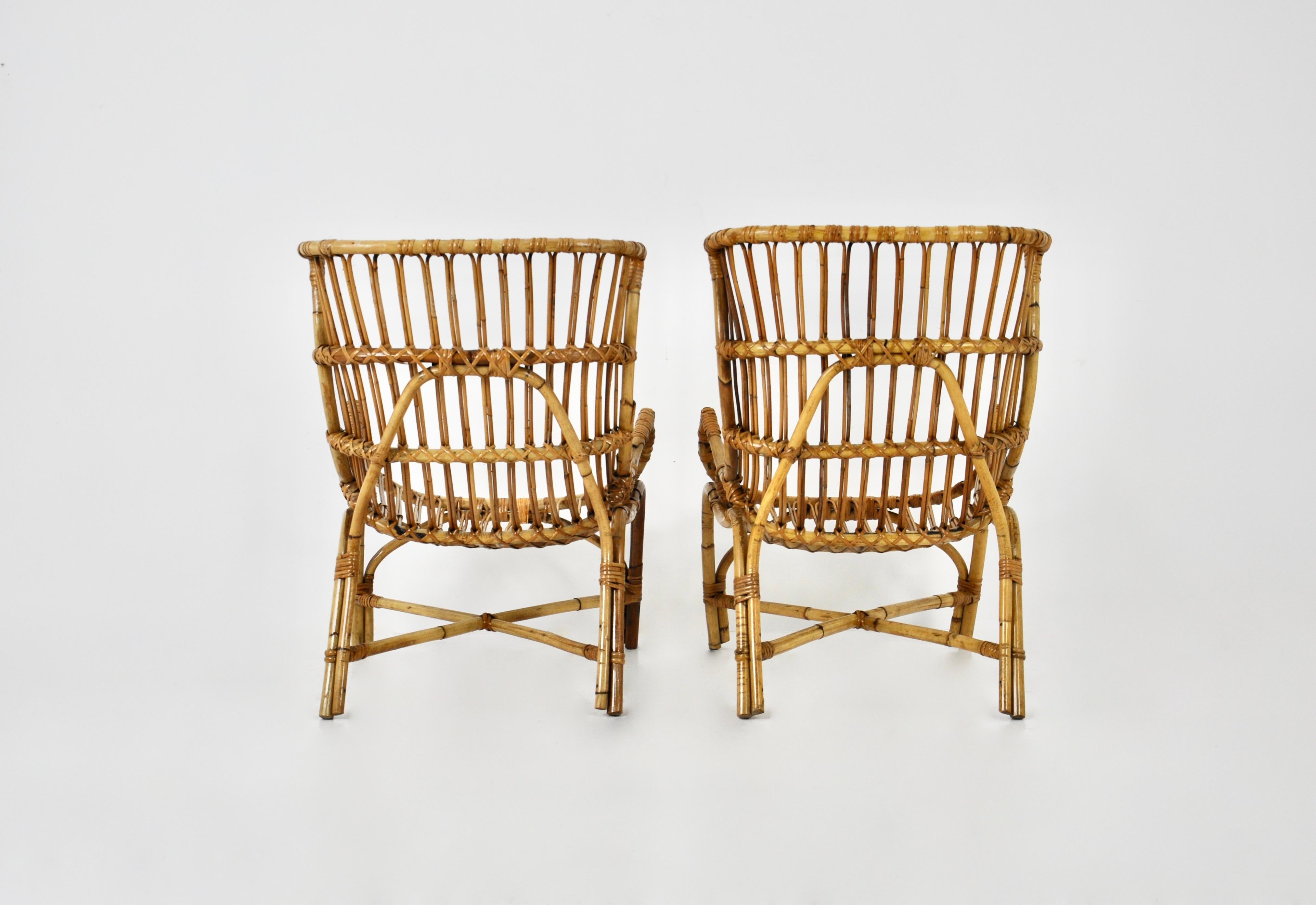 Pair of Italian Rattan Armchairs, 1960s For Sale 1