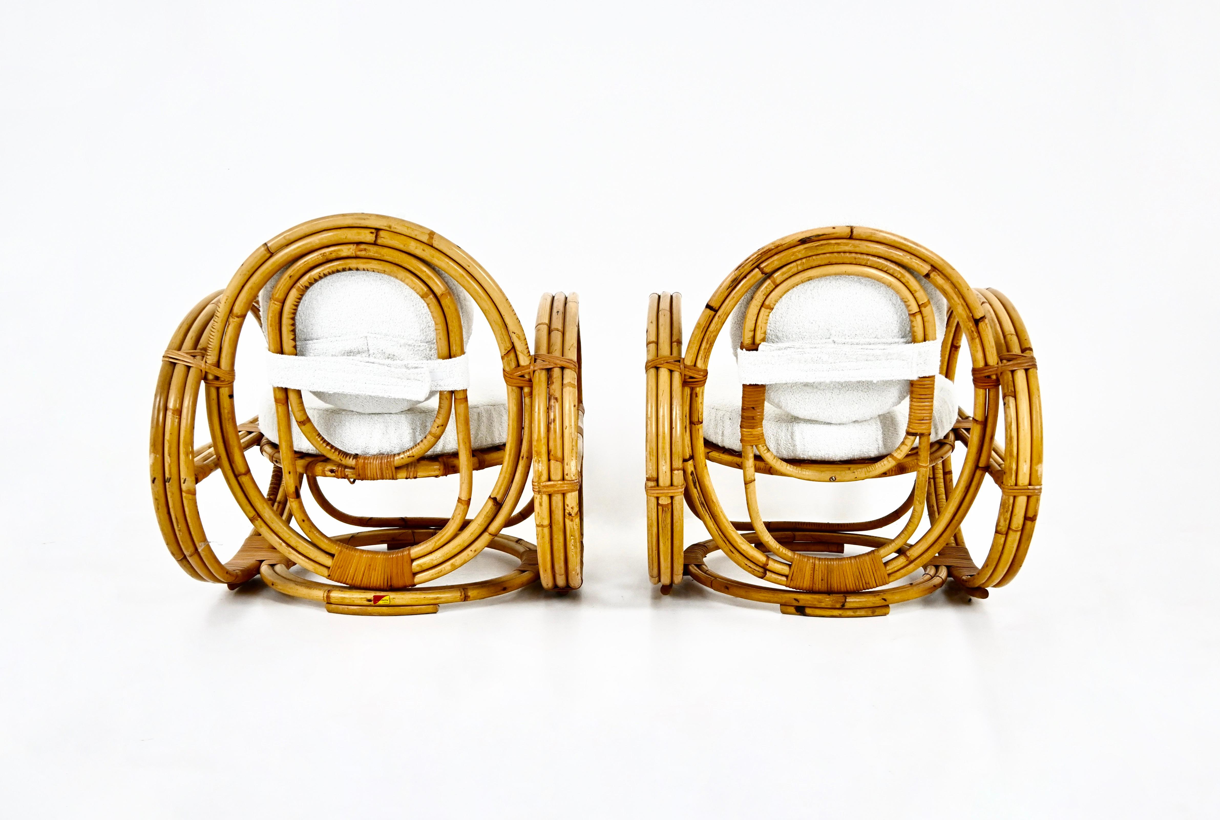 Metà XX secolo Pair of Italian Rattan Armchairs, 1960s in vendita