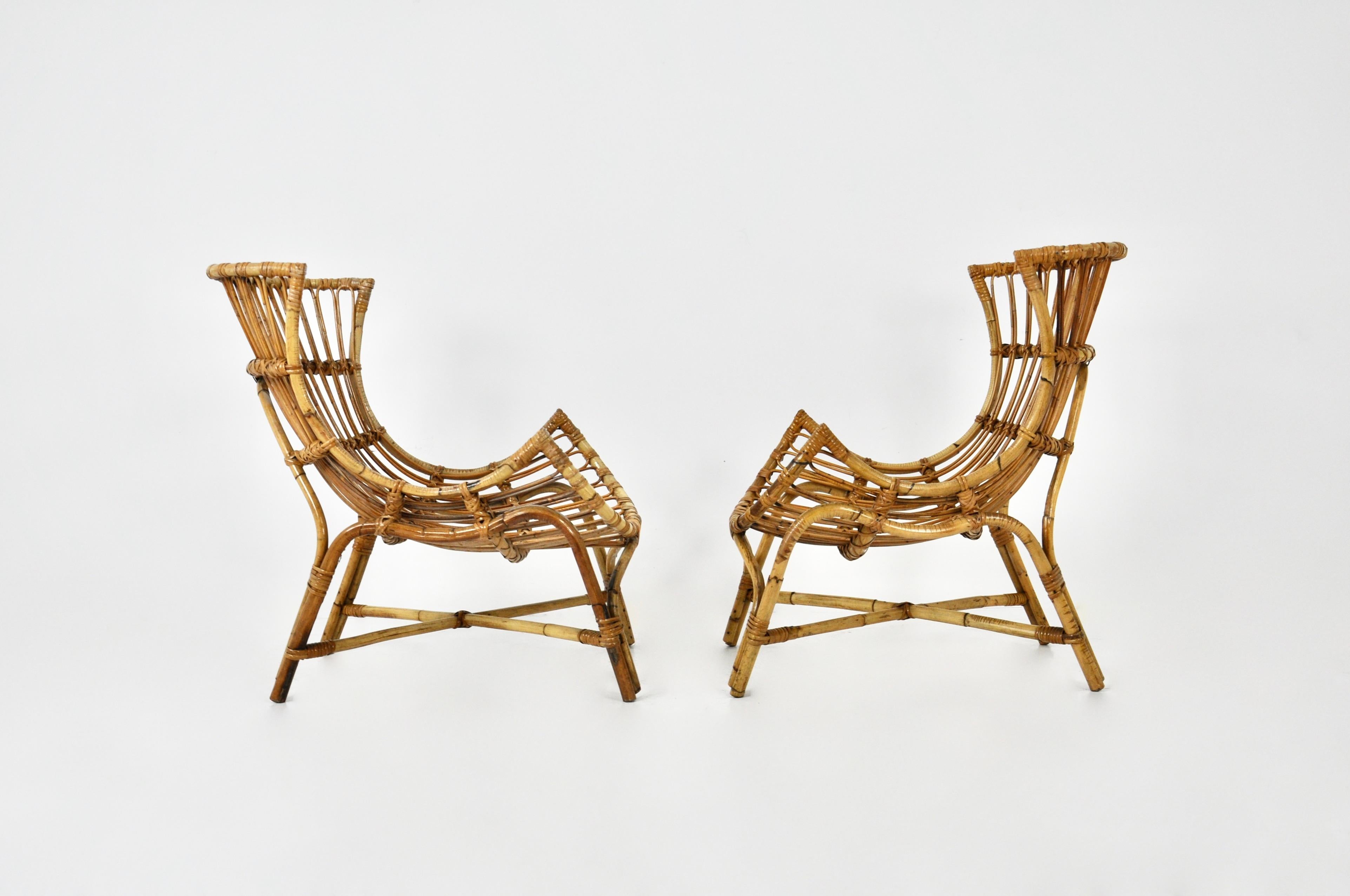 Pair of Italian Rattan Armchairs, 1960s For Sale 2