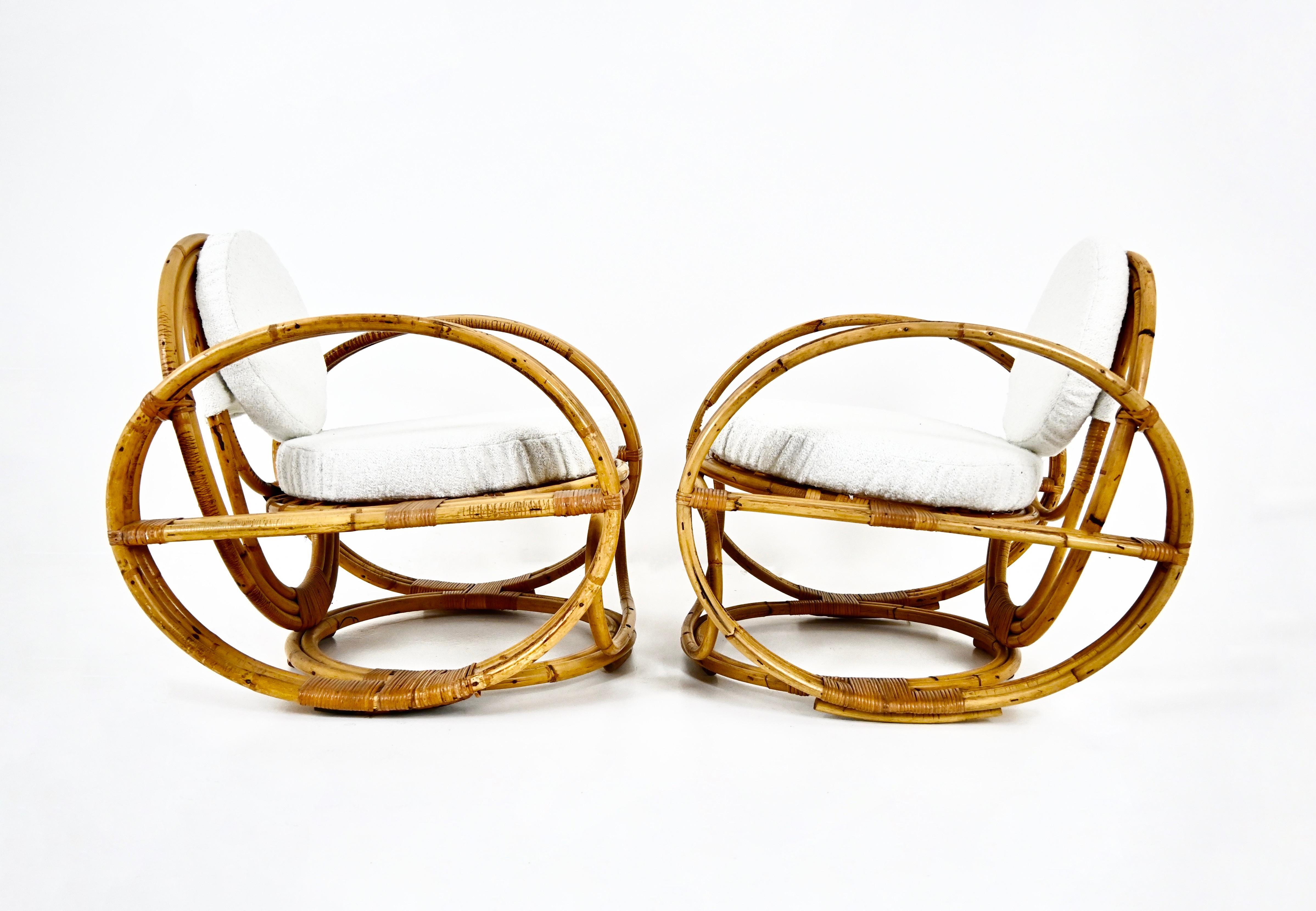 Tessuto Pair of Italian Rattan Armchairs, 1960s in vendita