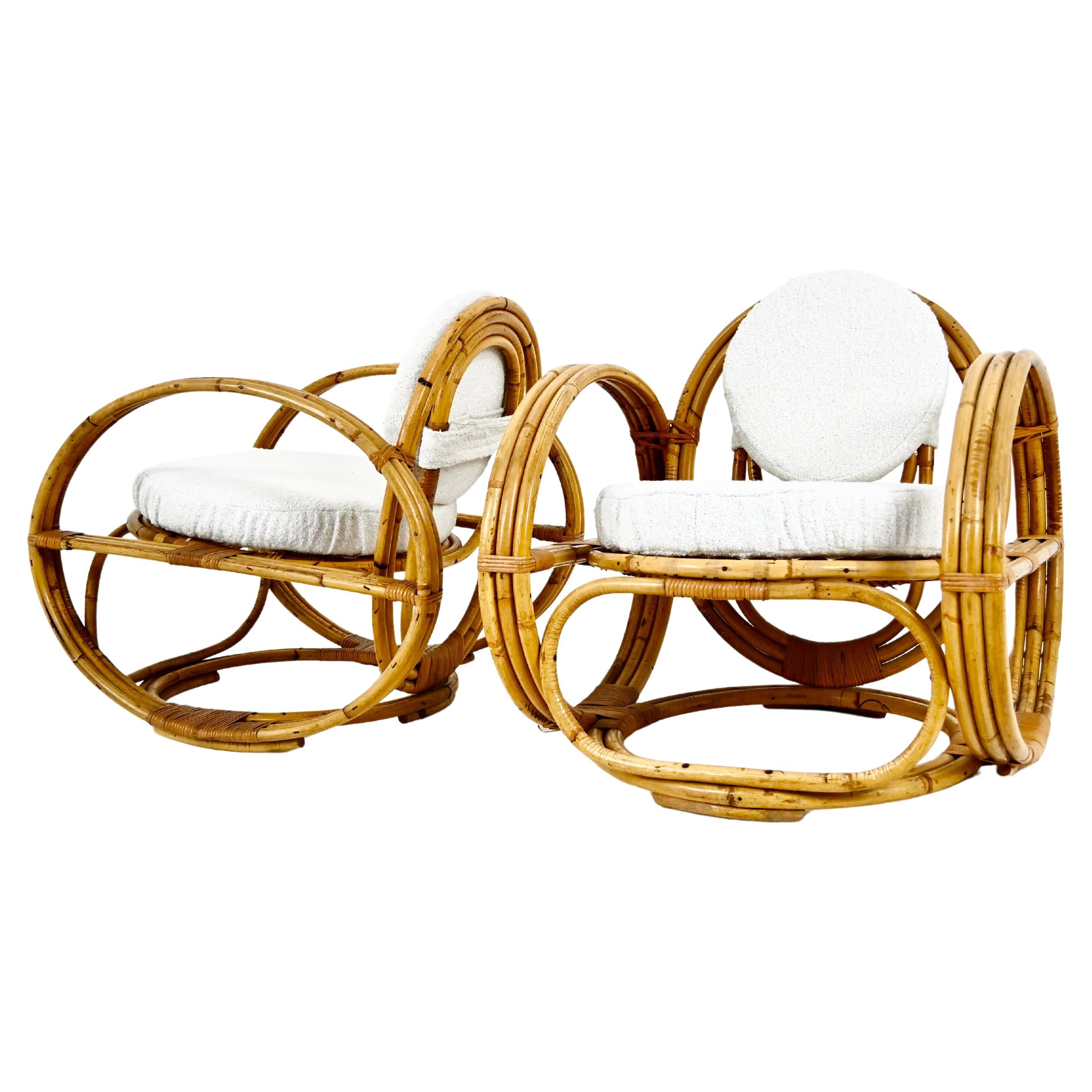 Pair of Italian Rattan Armchairs, 1960s