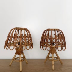 Pair of Italian Rattan & Bamboo Table Lamps (rewired US compatible