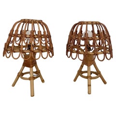 Pair of Italian Rattan & Bamboo Table Lamps (rewired US compatible