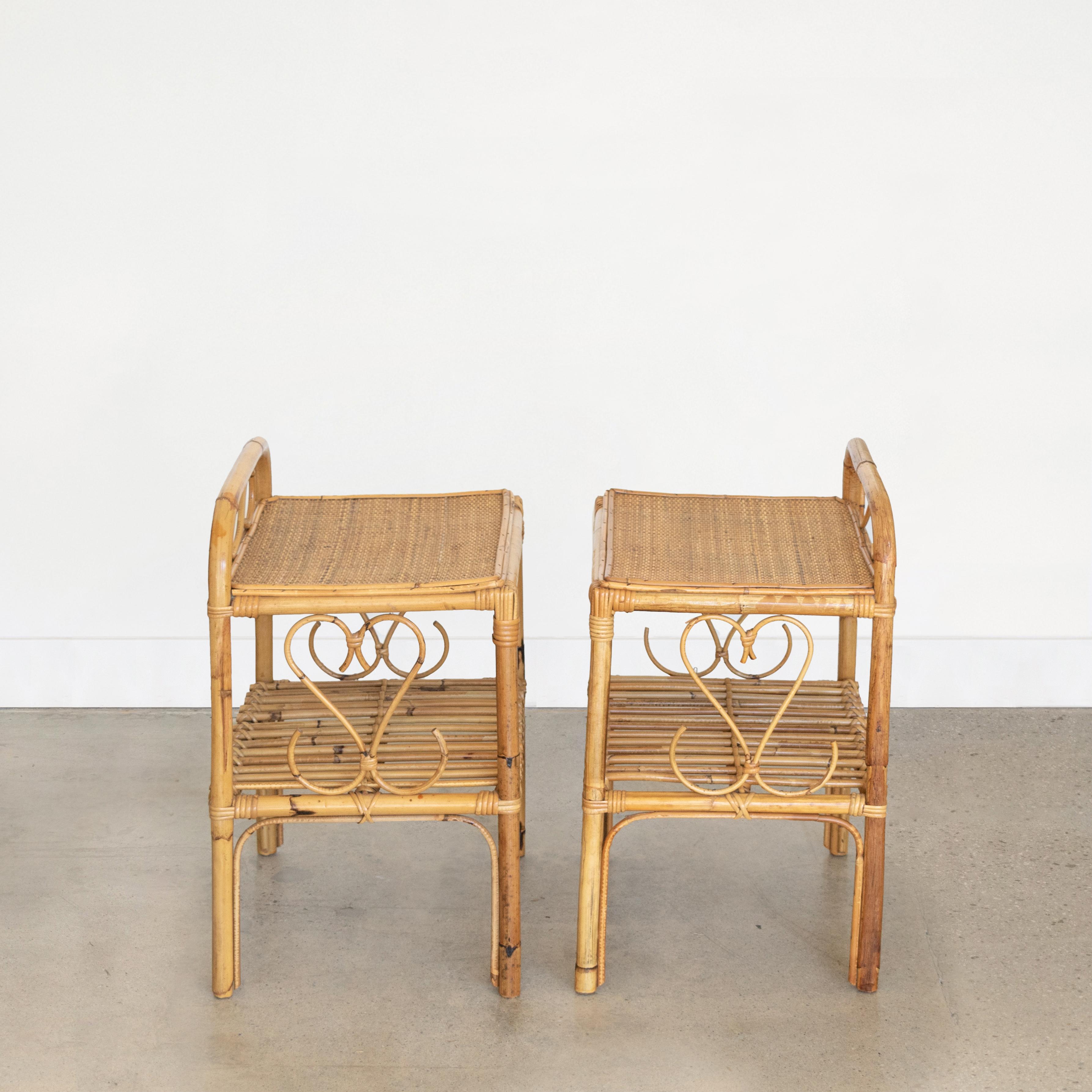 20th Century Pair of Italian Rattan Bed Side Tables