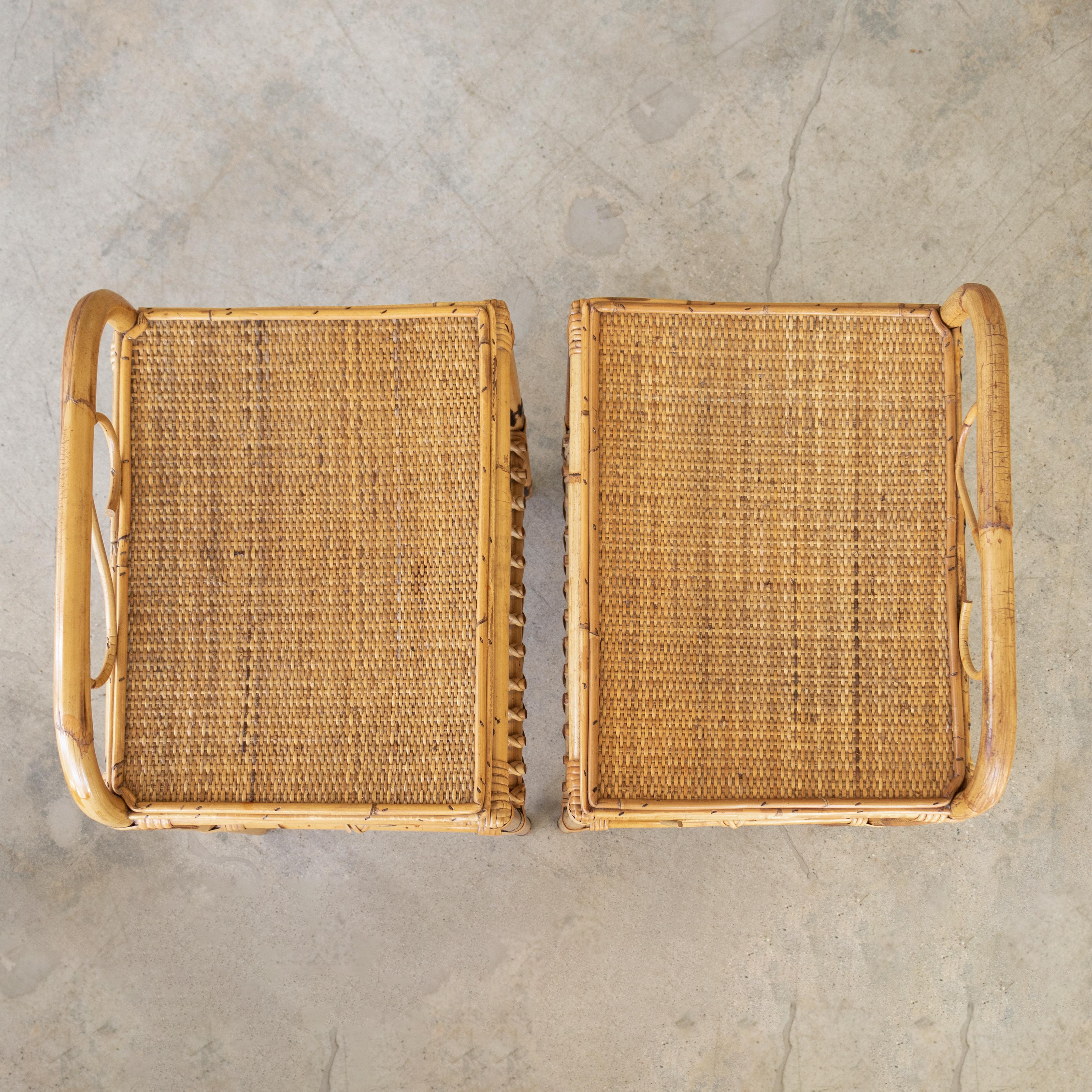 Pair of Italian Rattan Bed Side Tables 2