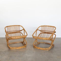 1960s Pair of Italian Rattan Bucket Chairs