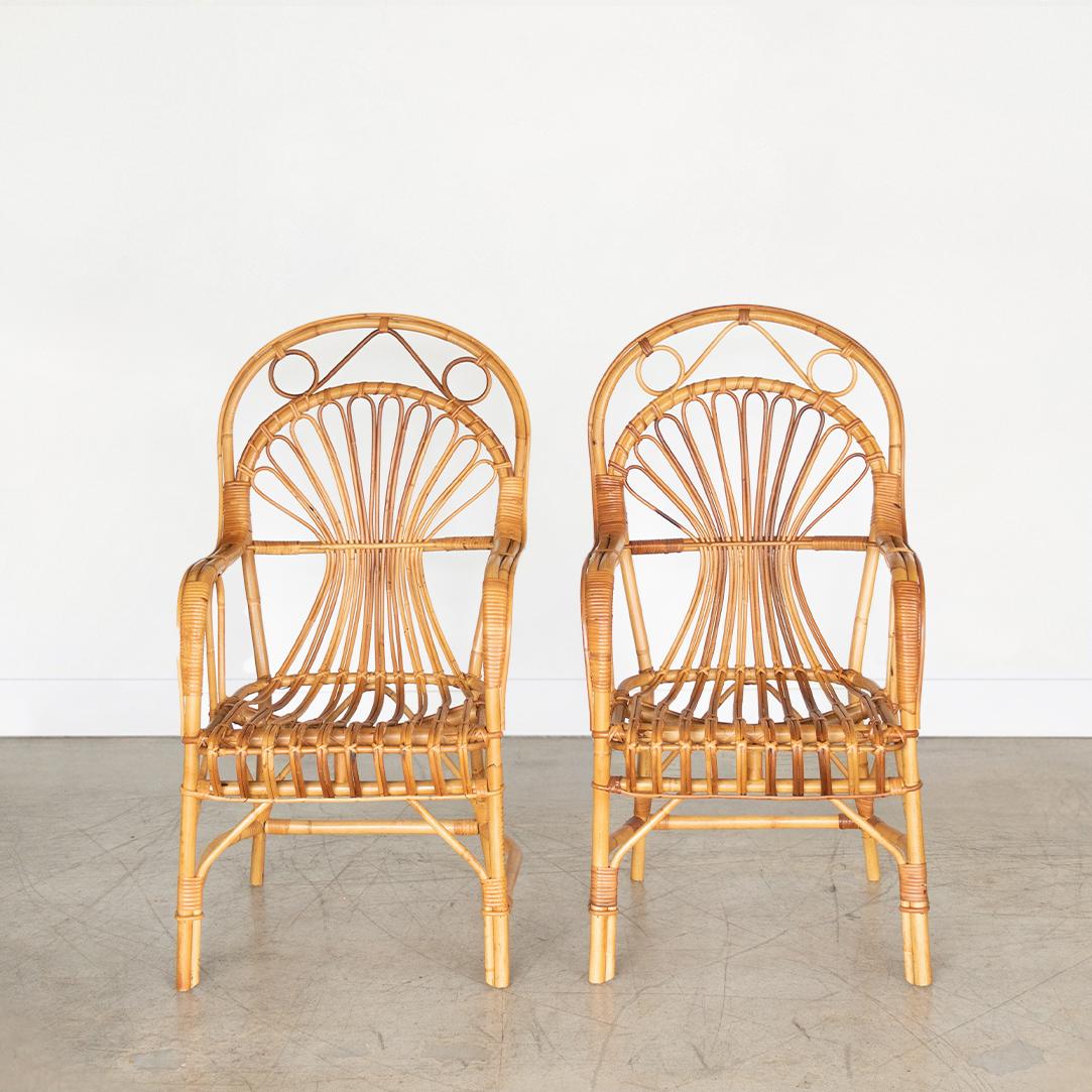 Pair of Italian Rattan Chairs In Good Condition In Los Angeles, CA