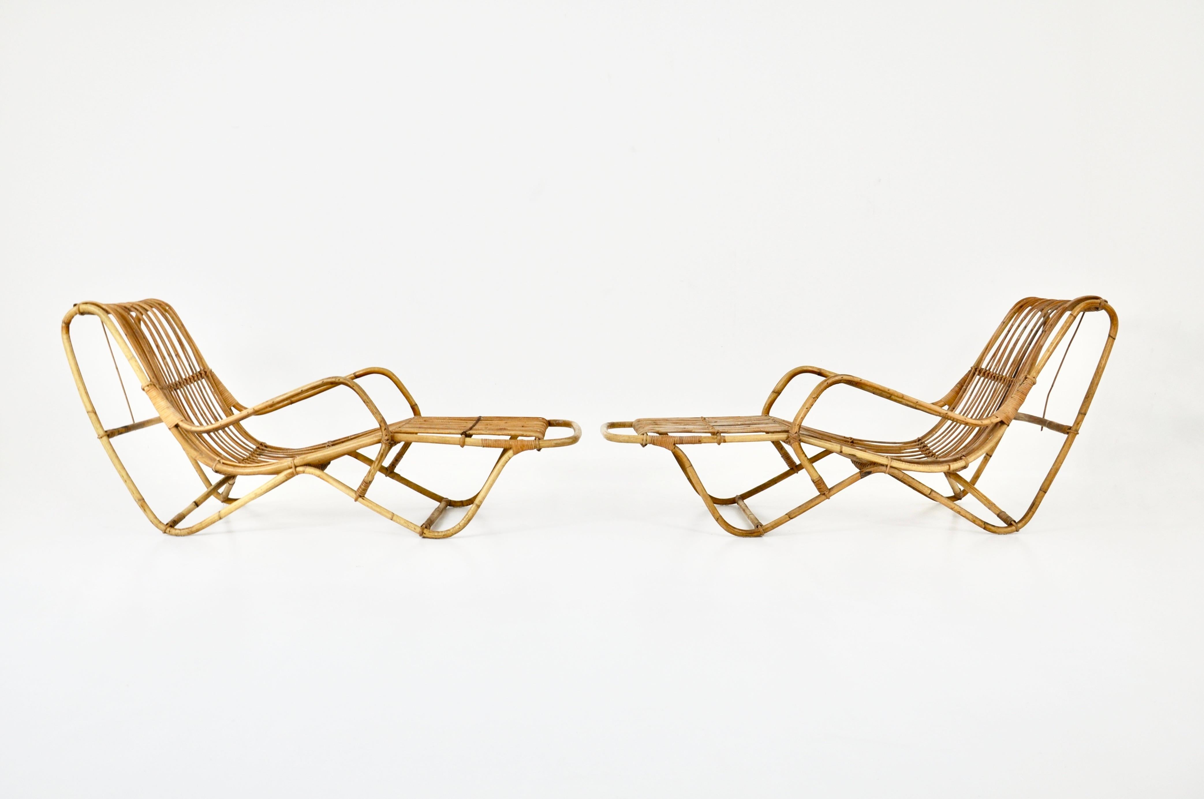 Pair of Rattan Lounge chairs, 1960s In Good Condition For Sale In Lasne, BE