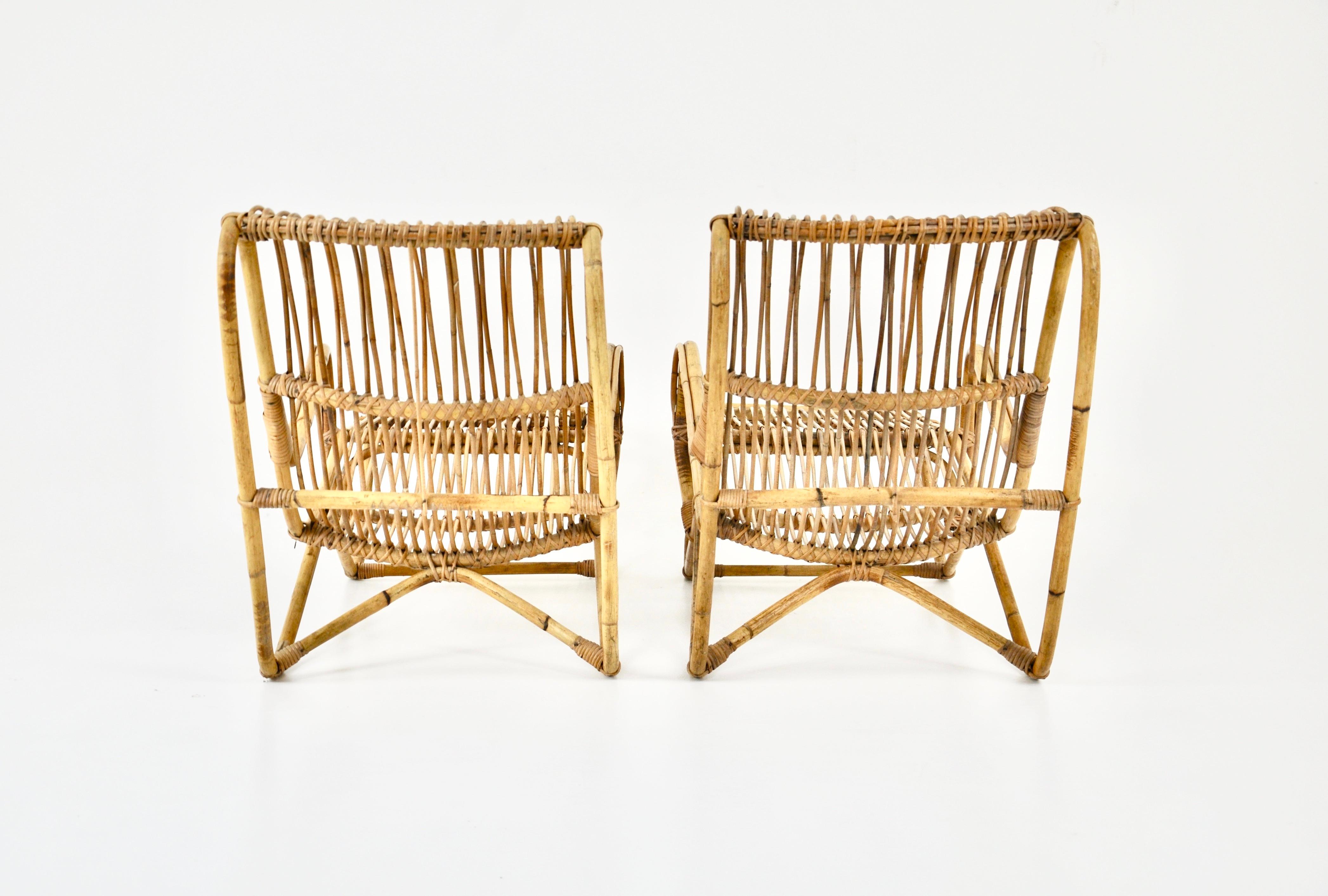 Mid-20th Century Pair of Rattan Lounge chairs, 1960s For Sale