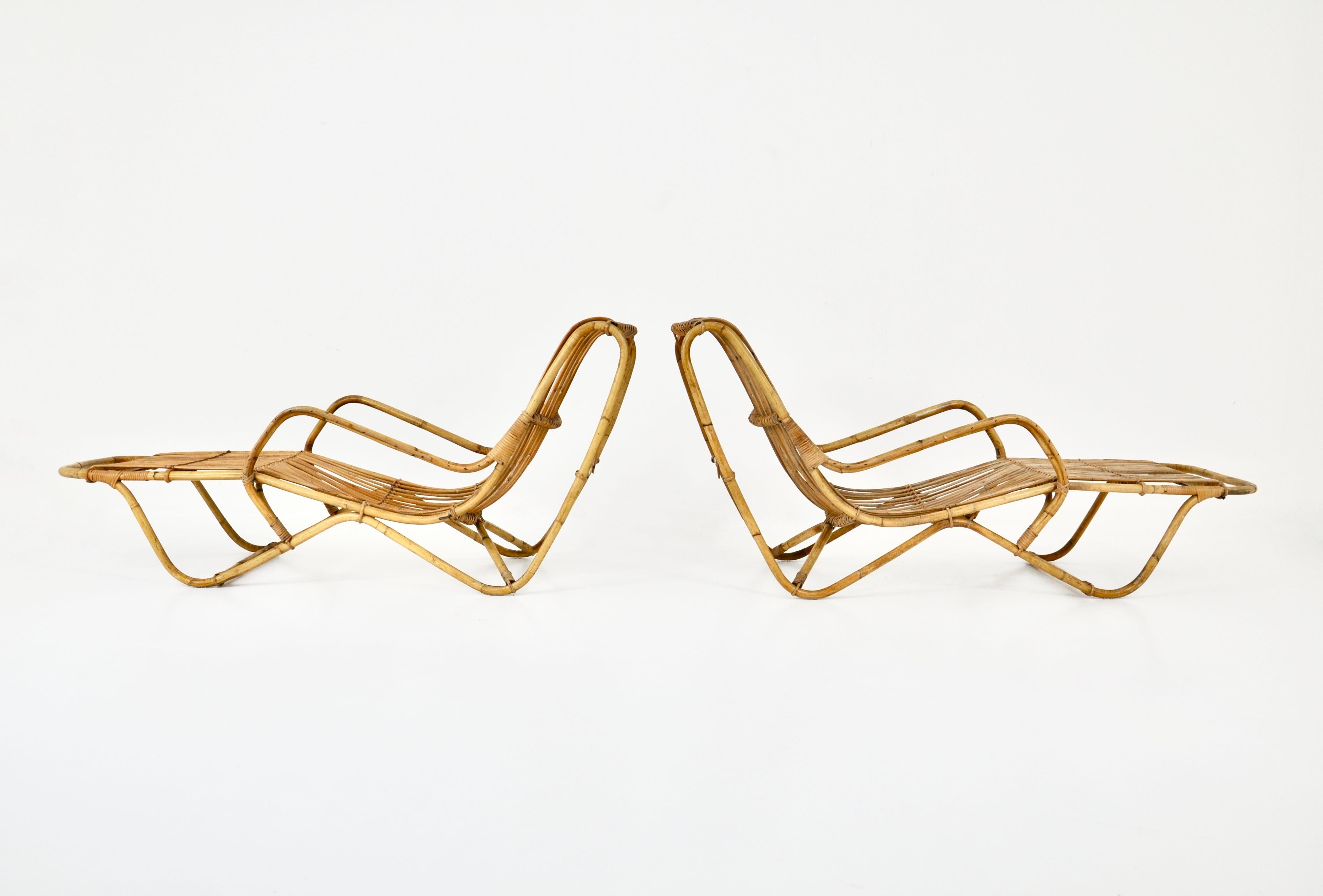 Pair of Rattan Lounge chairs, 1960s For Sale 1