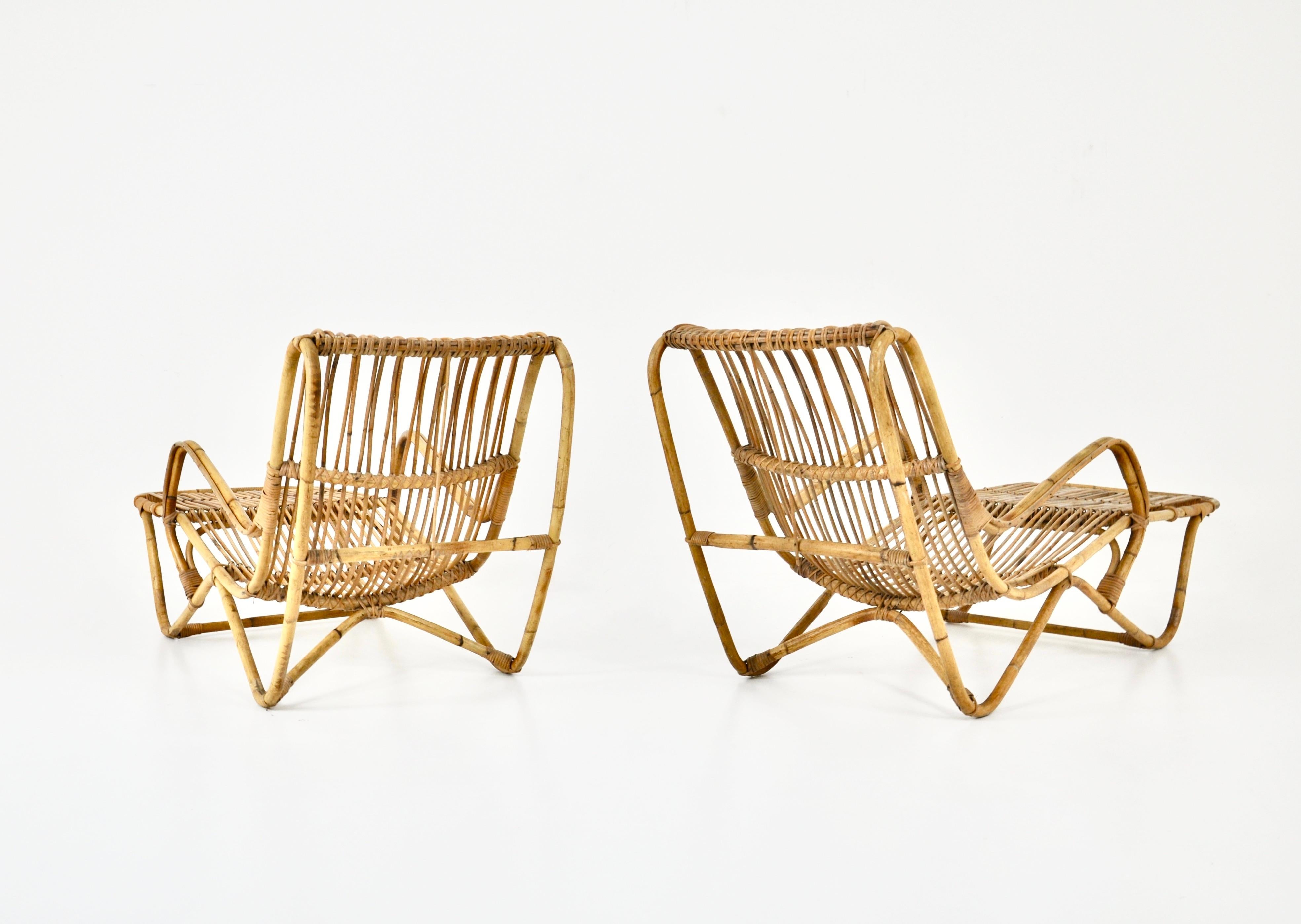 Pair of Rattan Lounge chairs, 1960s For Sale 2