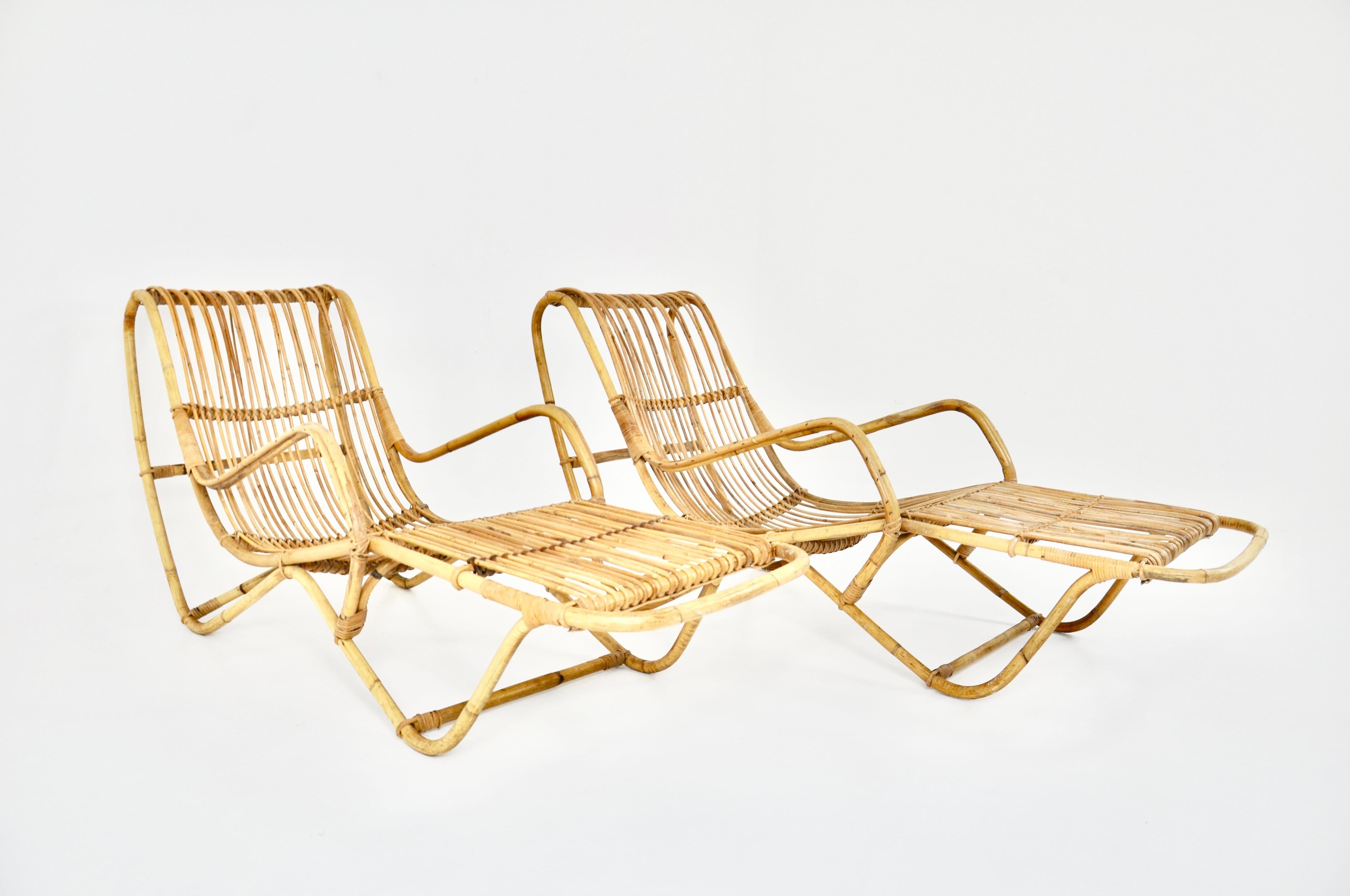 Pair of Rattan Lounge chairs, 1960s For Sale 3